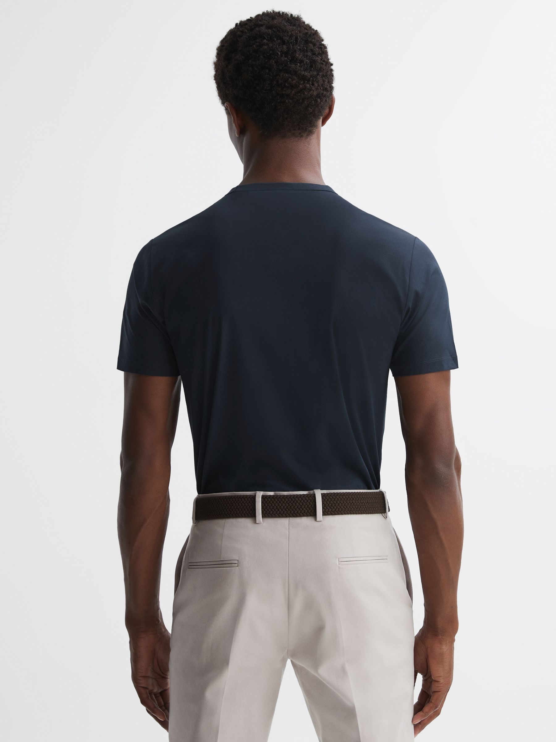 Cotton Crew Neck T-Shirt in Navy - Image 4 of 5