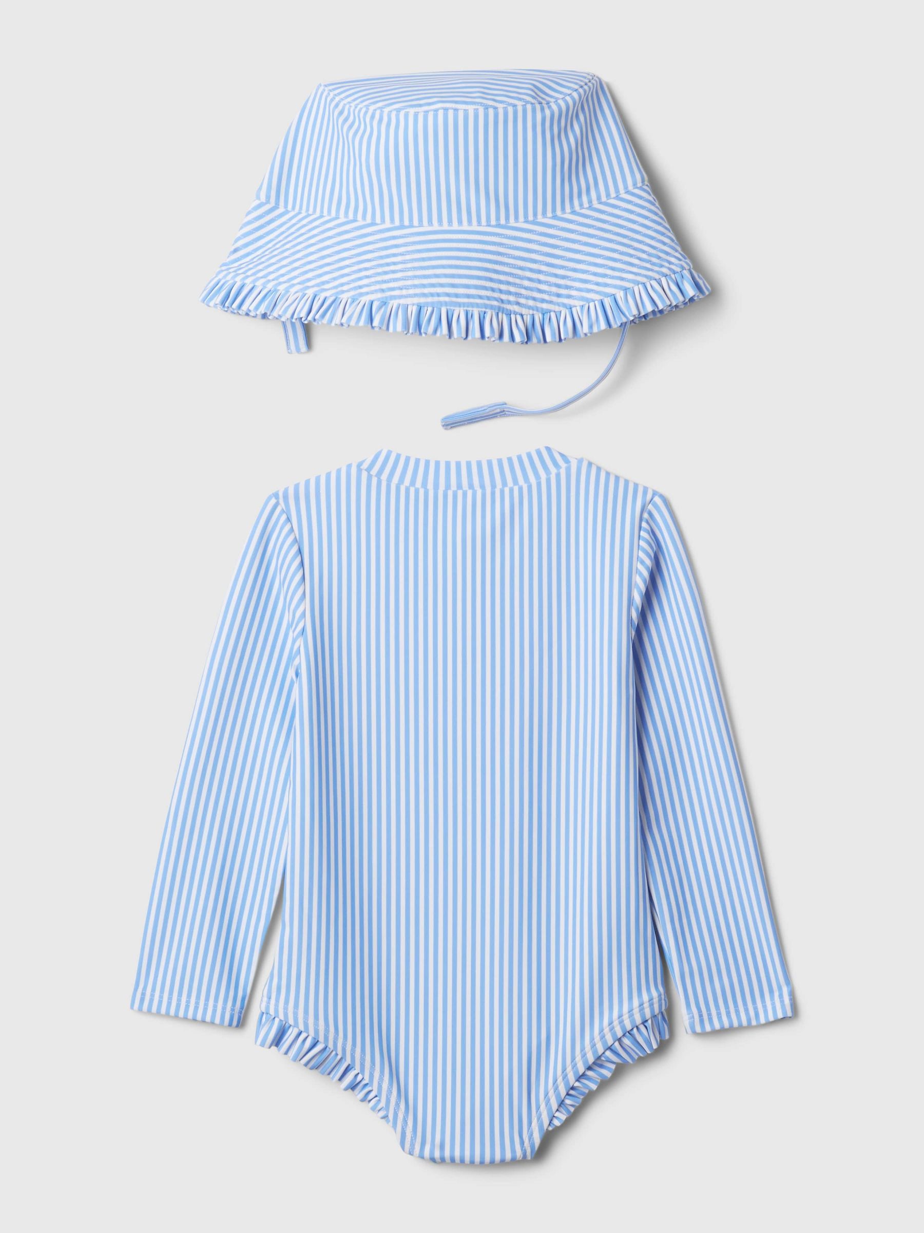 Blue Stripe Rashguard Swimsuit and Hat Baby Set (Newborn-5yrs) - Image 2 of 2
