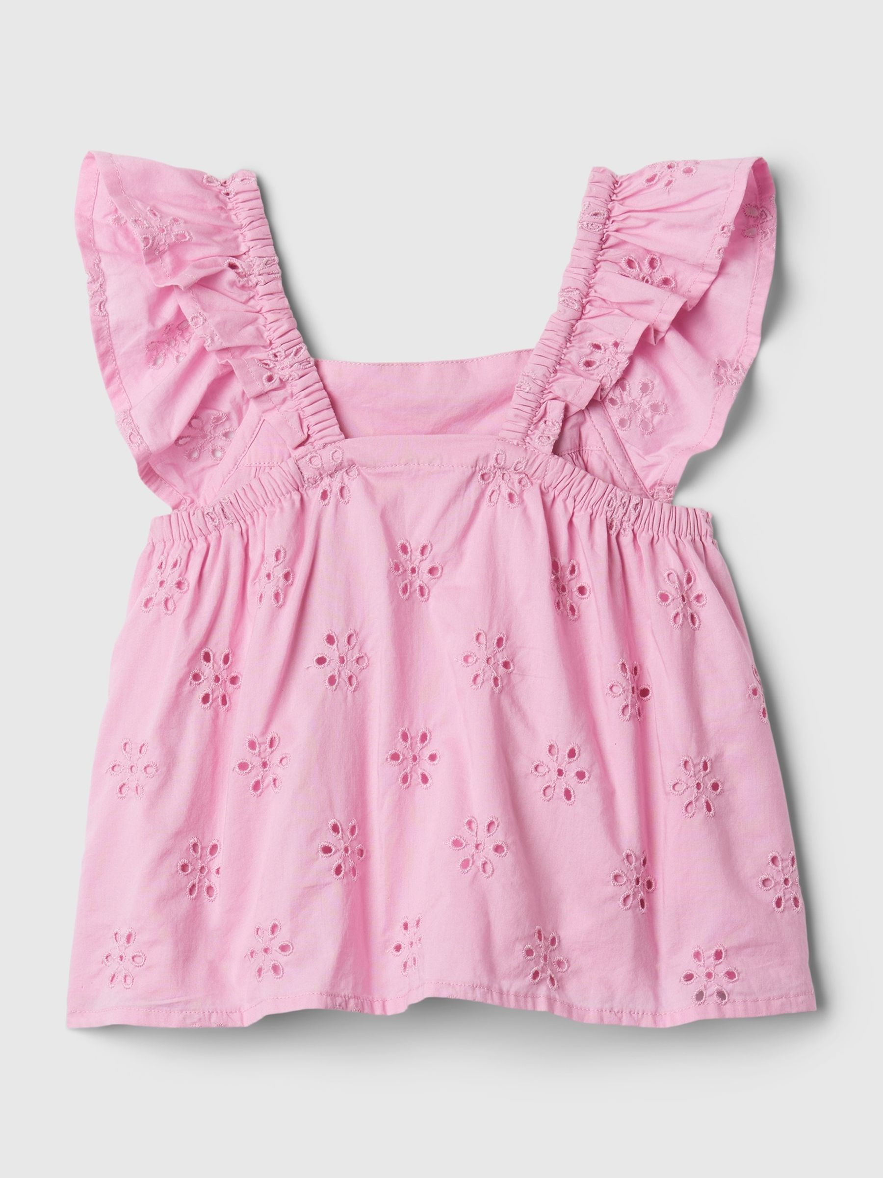 Pink Eyelet Flutter Sleeve Square Neck Top (Newborn-5yrs) - Image 1 of 2