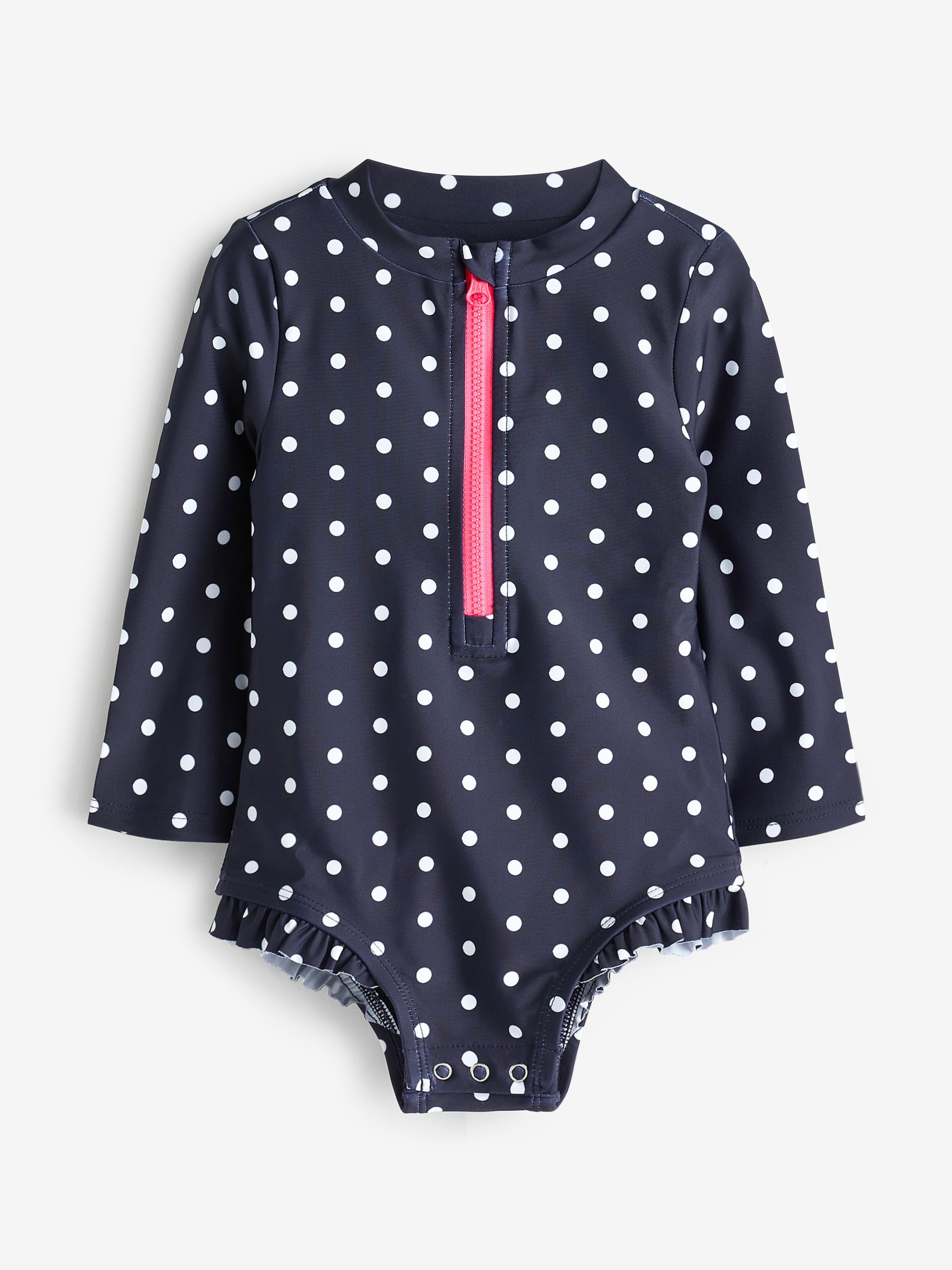 Navy Blue Polka Dot Baby Long Sleeve Zip Swimsuit (Newborn-5yrs) - Image 1 of 1