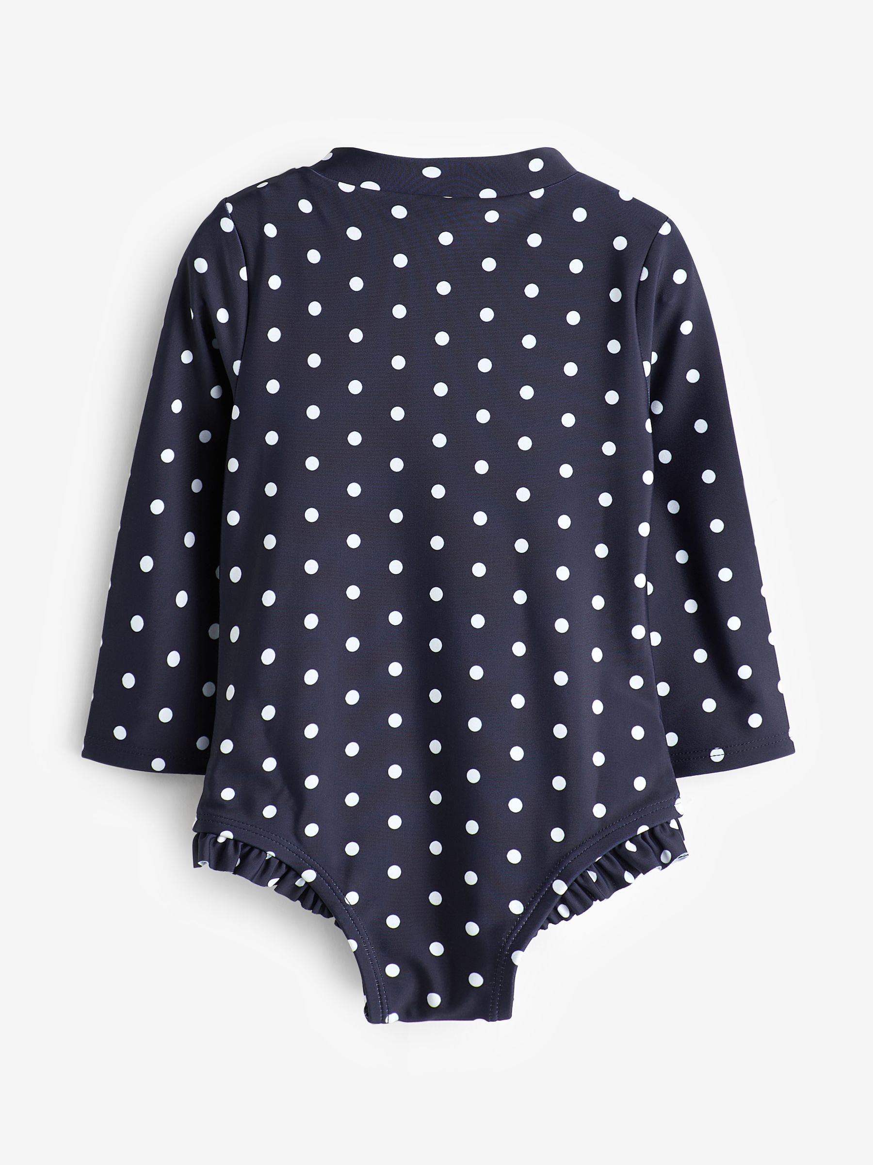 Navy Blue Polka Dot Baby Long Sleeve Zip Swimsuit (Newborn-5yrs) - Image 2 of 4