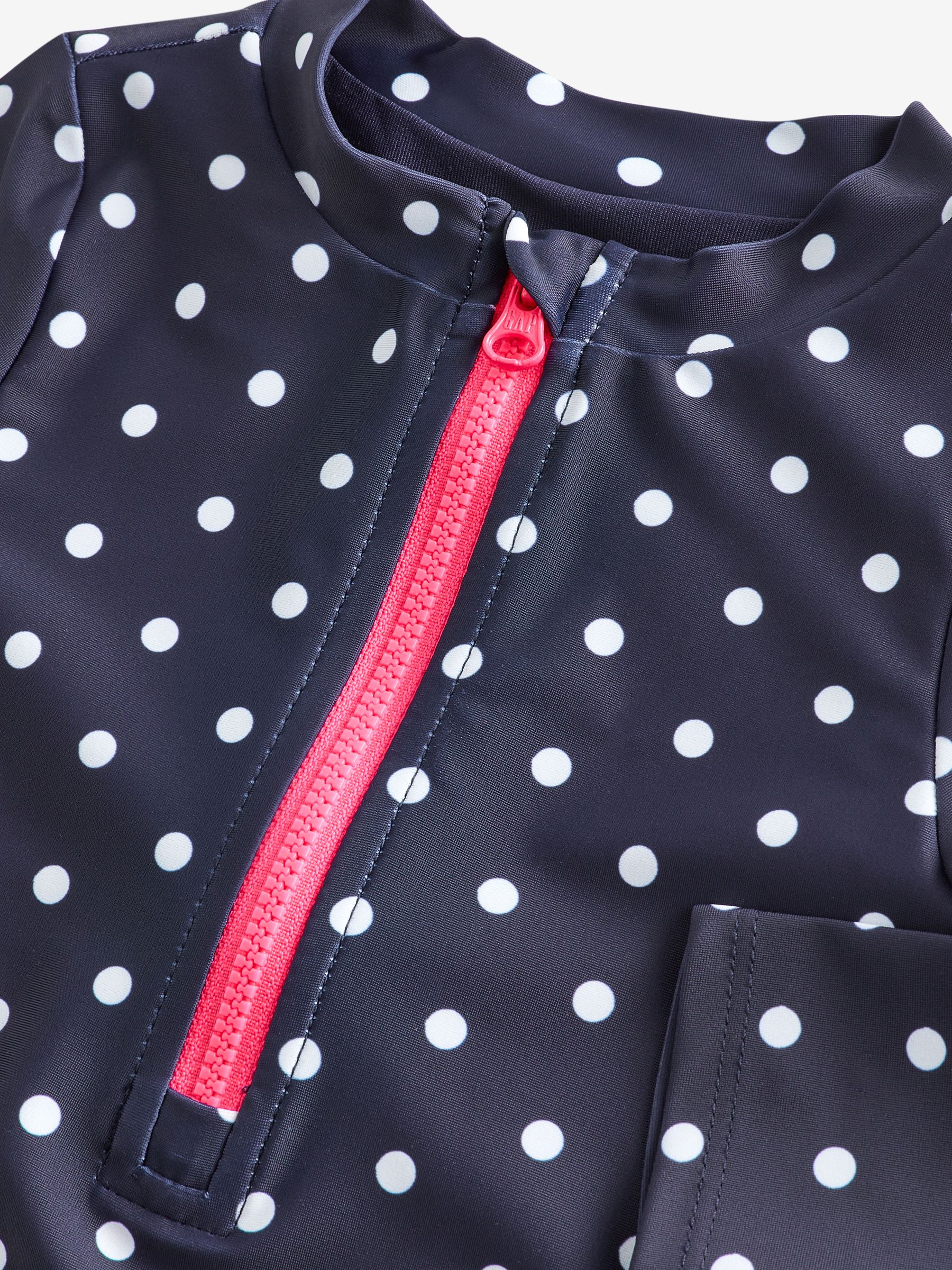 Navy Blue Polka Dot Baby Long Sleeve Zip Swimsuit (Newborn-5yrs) - Image 3 of 4