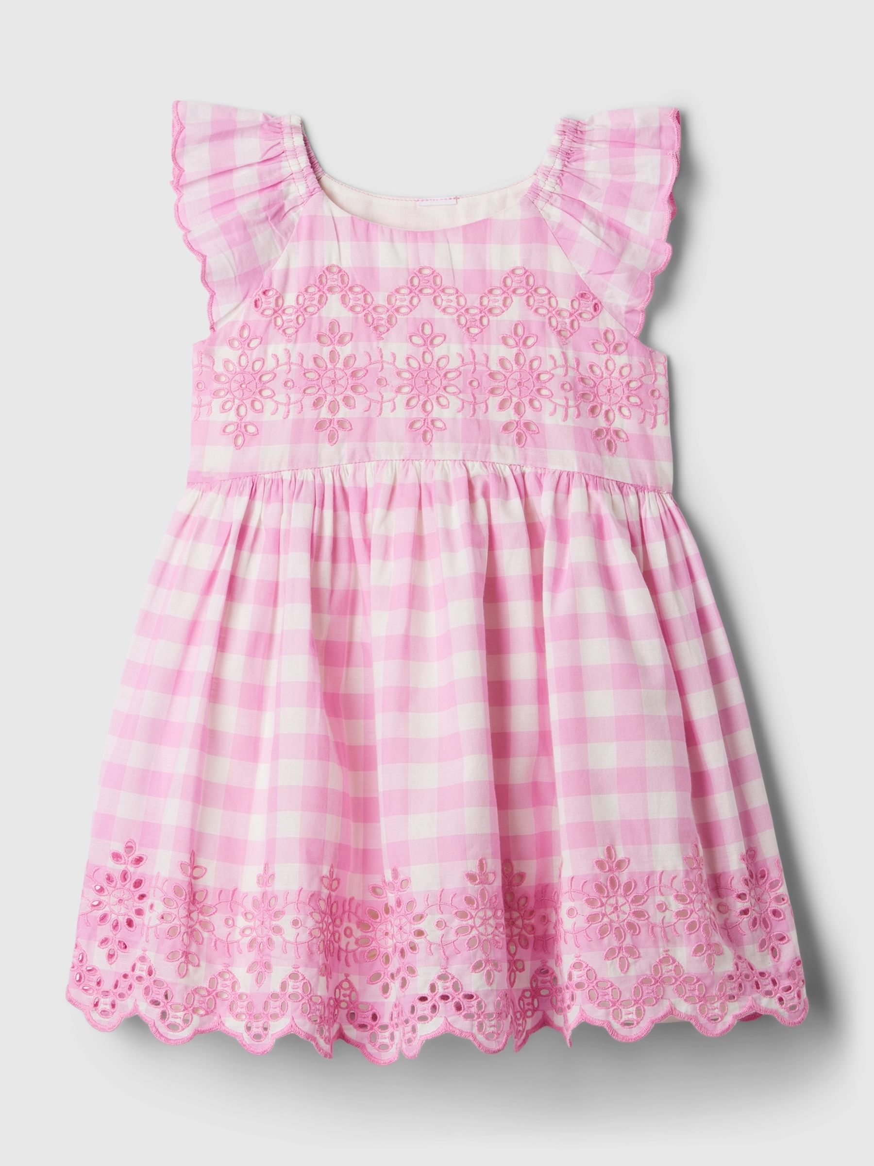Pink Stripe Eyelet Flutter Sleeve Dress (Newborn-5yrs) - Image 1 of 1