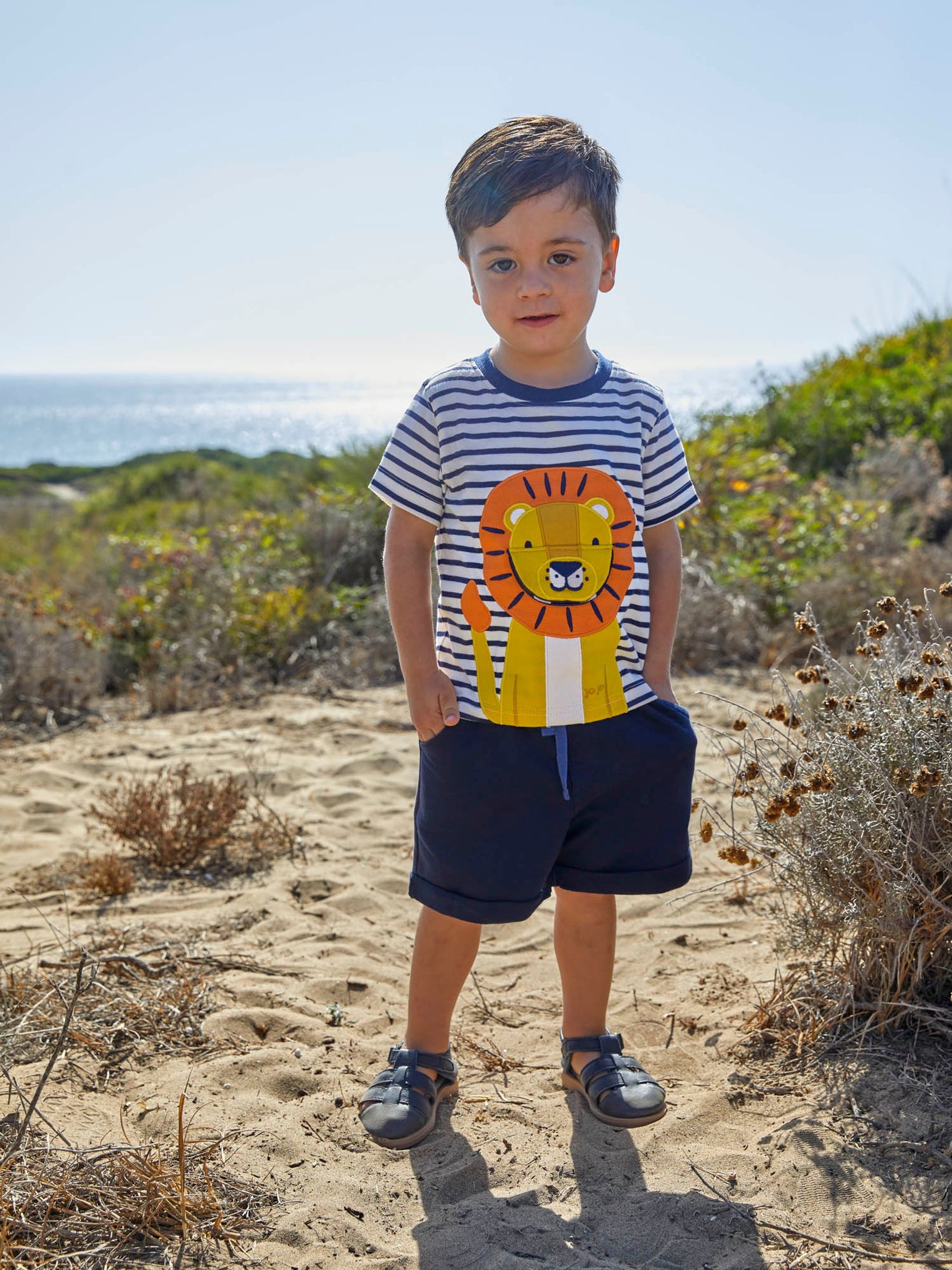 Ecru Navy Stripe Stripe Lion Appliqué T-Shirt - Image 1 of 7