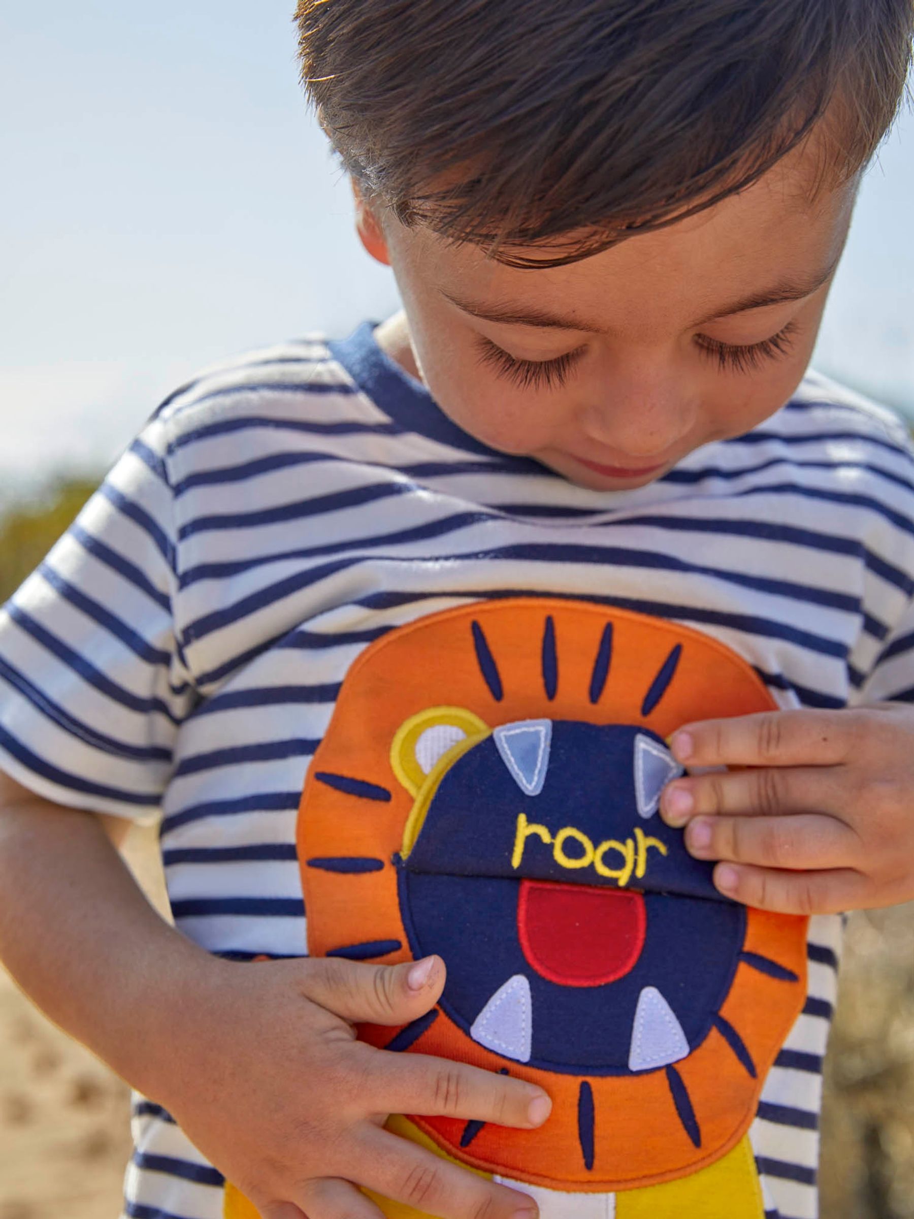 Ecru Navy Stripe Stripe Lion Appliqué T-Shirt - Image 4 of 7