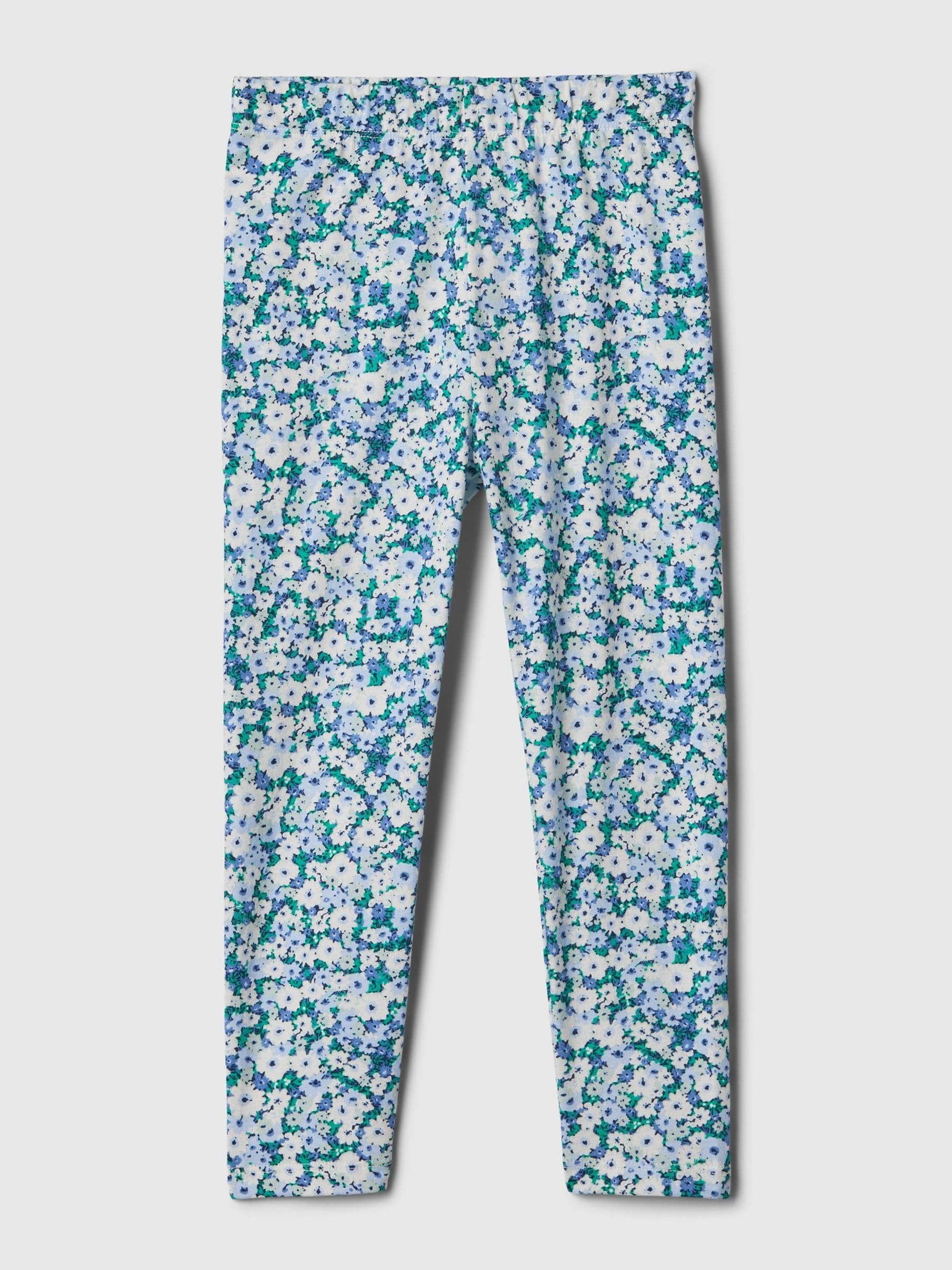 Blue Floral Pull On Ribbed Knit Leggings (Newborn-5yrs) - Image 1 of 1