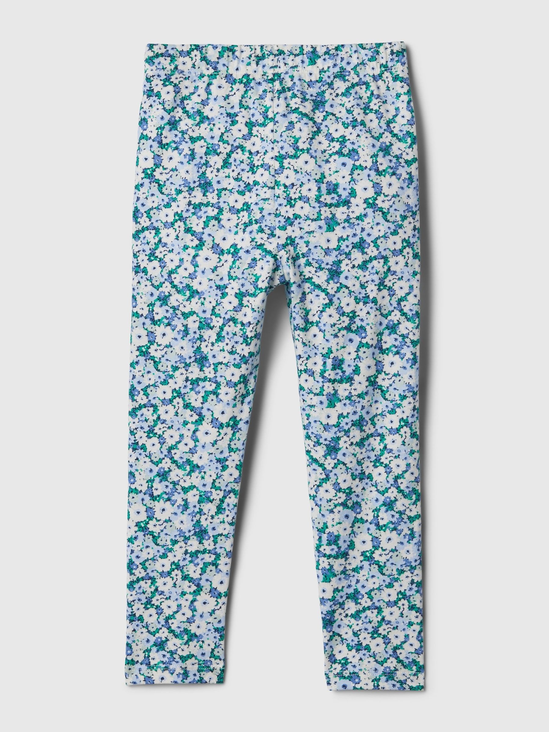 Blue Floral Pull On Ribbed Knit Leggings (Newborn-5yrs) - Image 2 of 2 Blue Floral Pull On Ribbed Knit Leggings (Newborn-5yrs) - Image 2 of 2