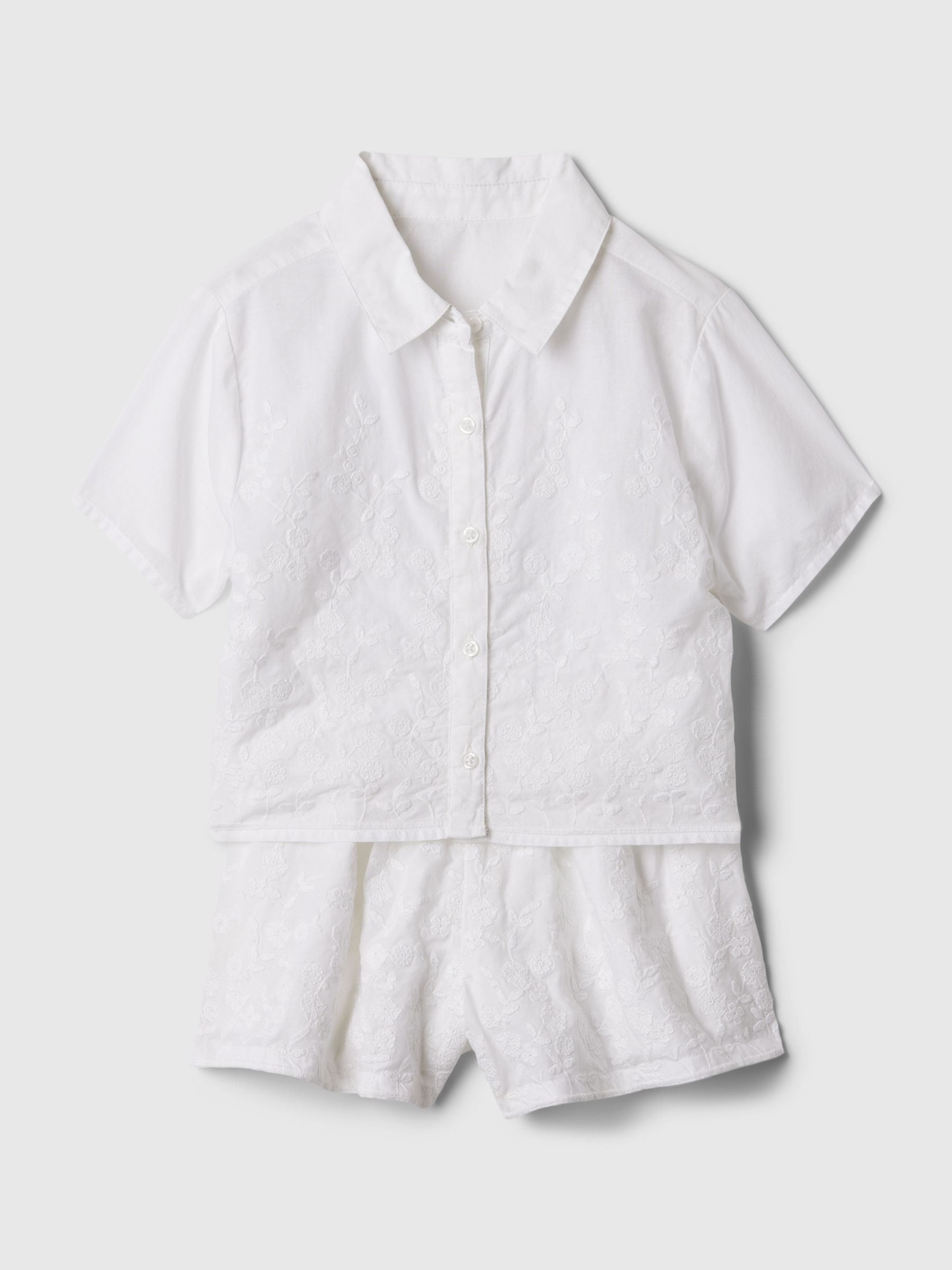 White Embroidered Shirt and Shorts Set (Newborn-5yrs) - Image 1 of 3