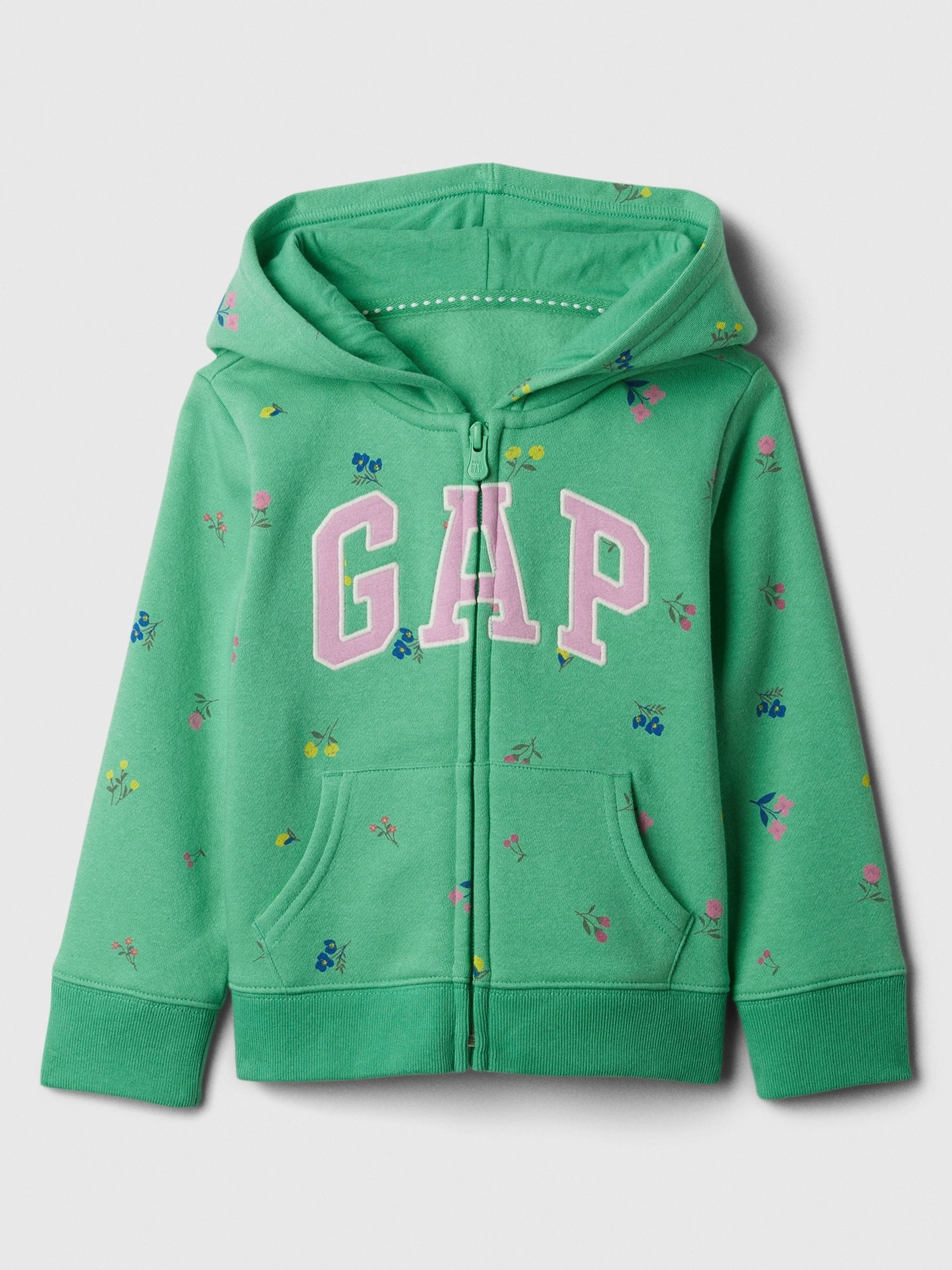 Green Floral Logo Zip Up Hoodie (3-5yrs) - Image 1 of 1