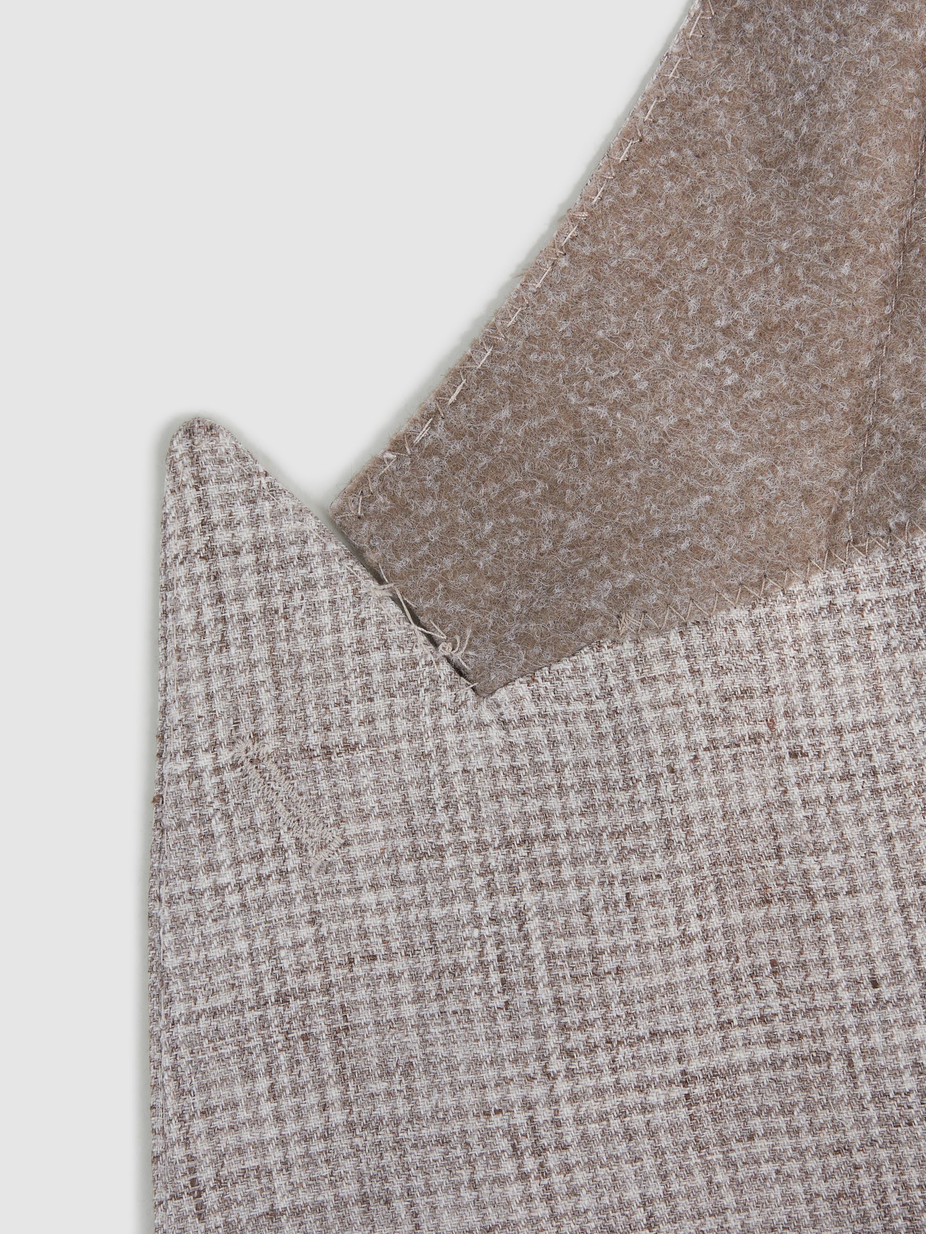 Slim Fit Double Breasted Linen Puppytooth Blazer in Oatmeal Melange - Image 9 of 9
