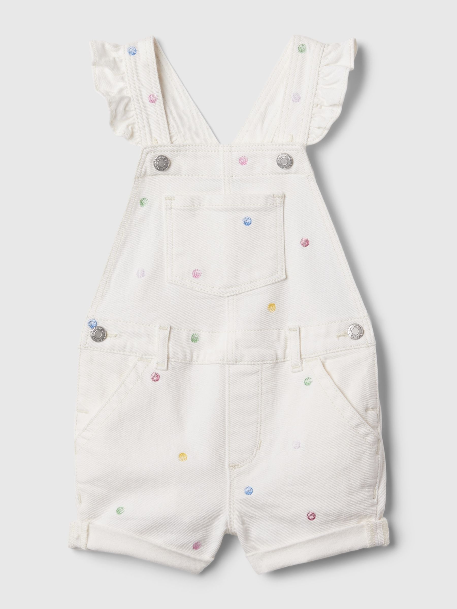 White Spot Print Ruffle Sleeve Short Baby Dungarees (Newborn-5yrs) - Image 1 of 2