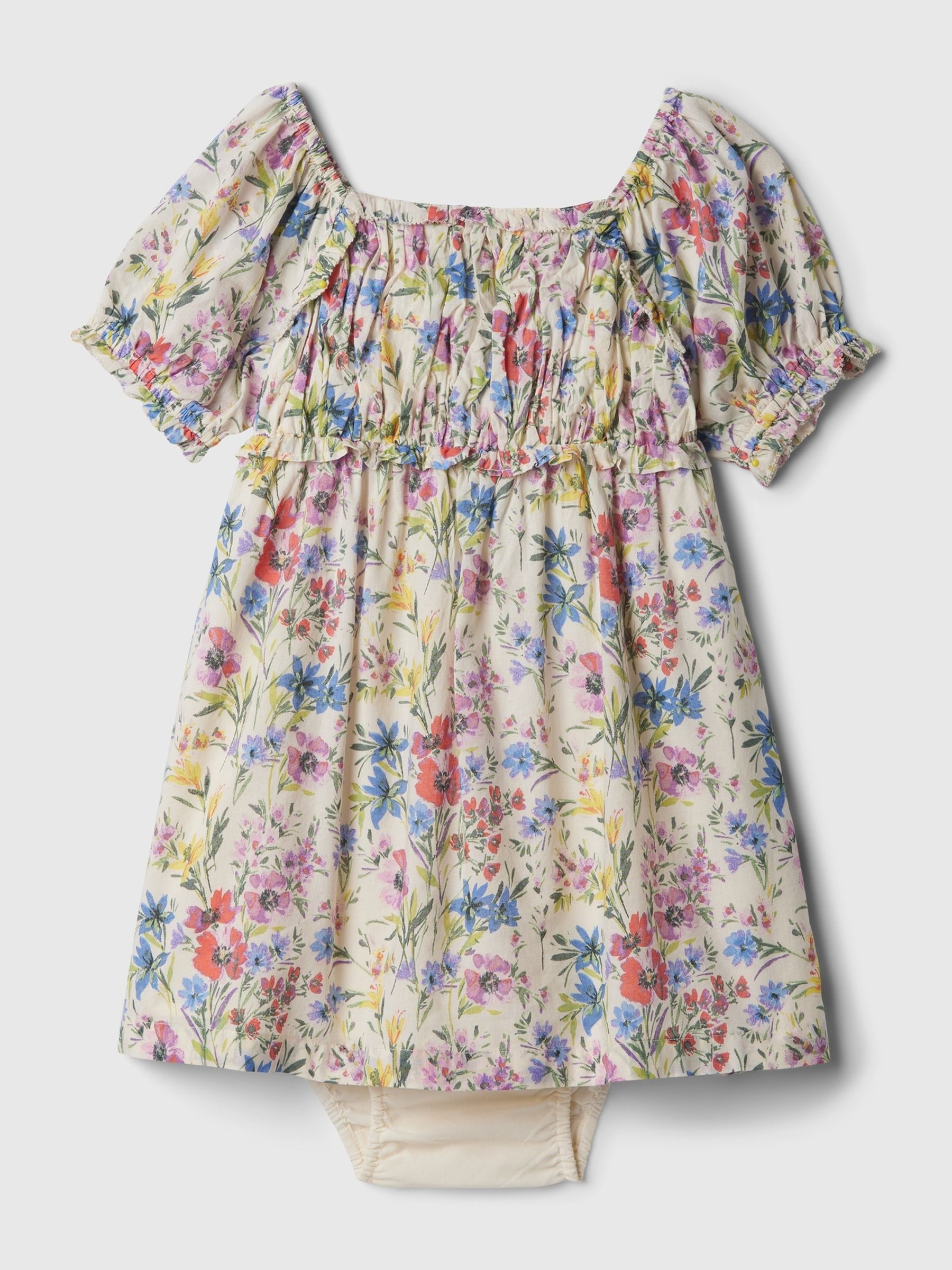White Floral Puff Sleeve Dress (Newborn-5yrs) - Image 1 of 1