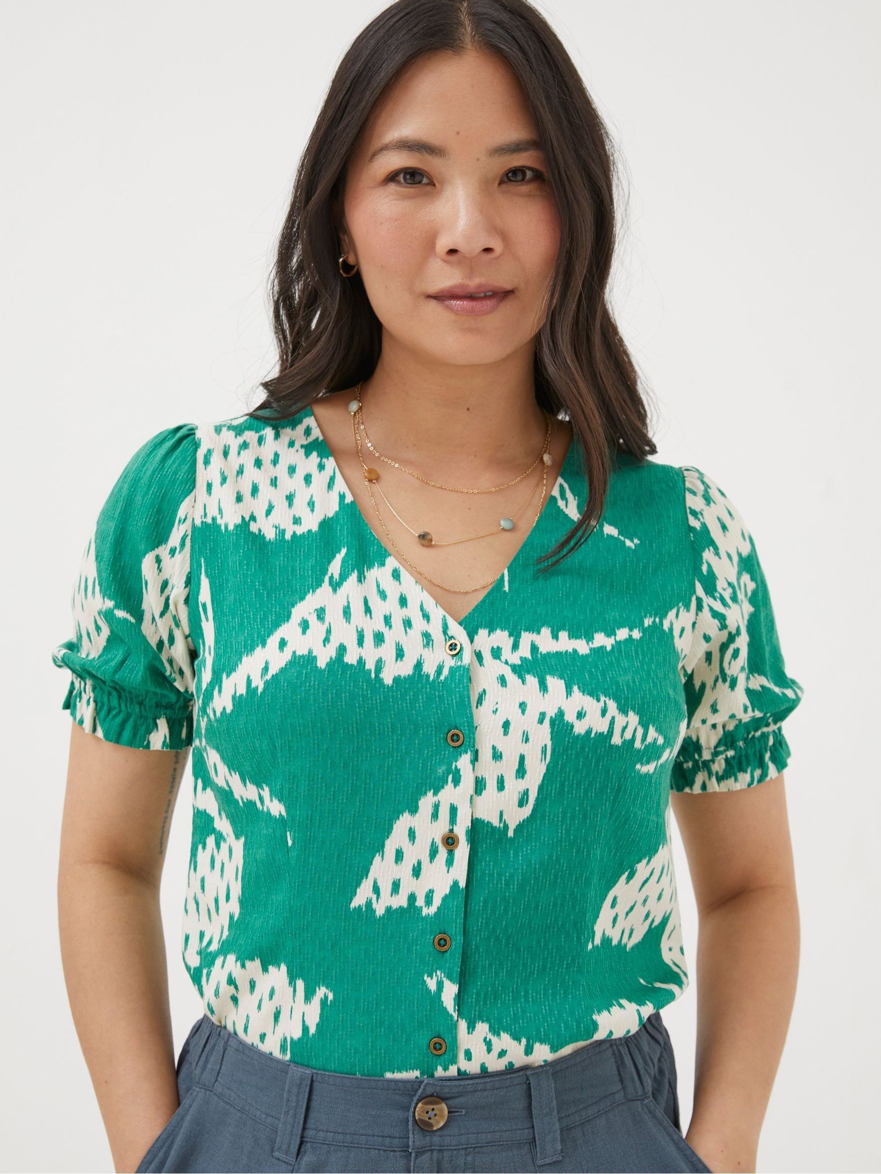 Green Textured Leaves Blouse - Image 1 of 4