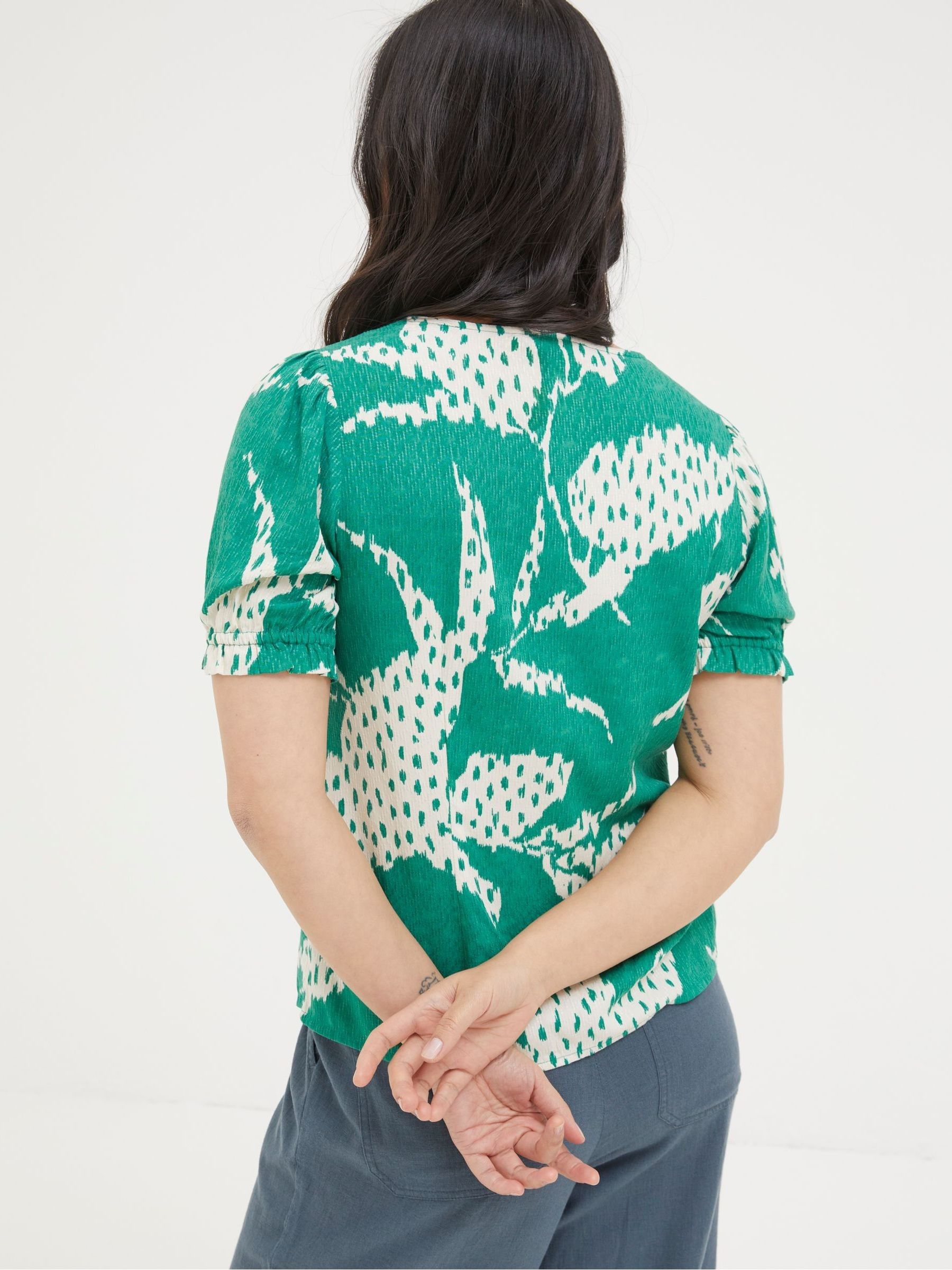 Green Textured Leaves Blouse - Image 2 of 4