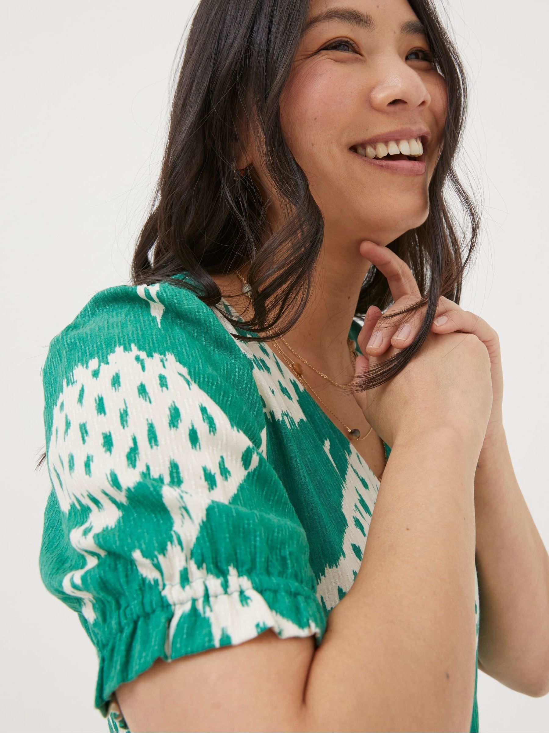 Green Textured Leaves Blouse - Image 3 of 4