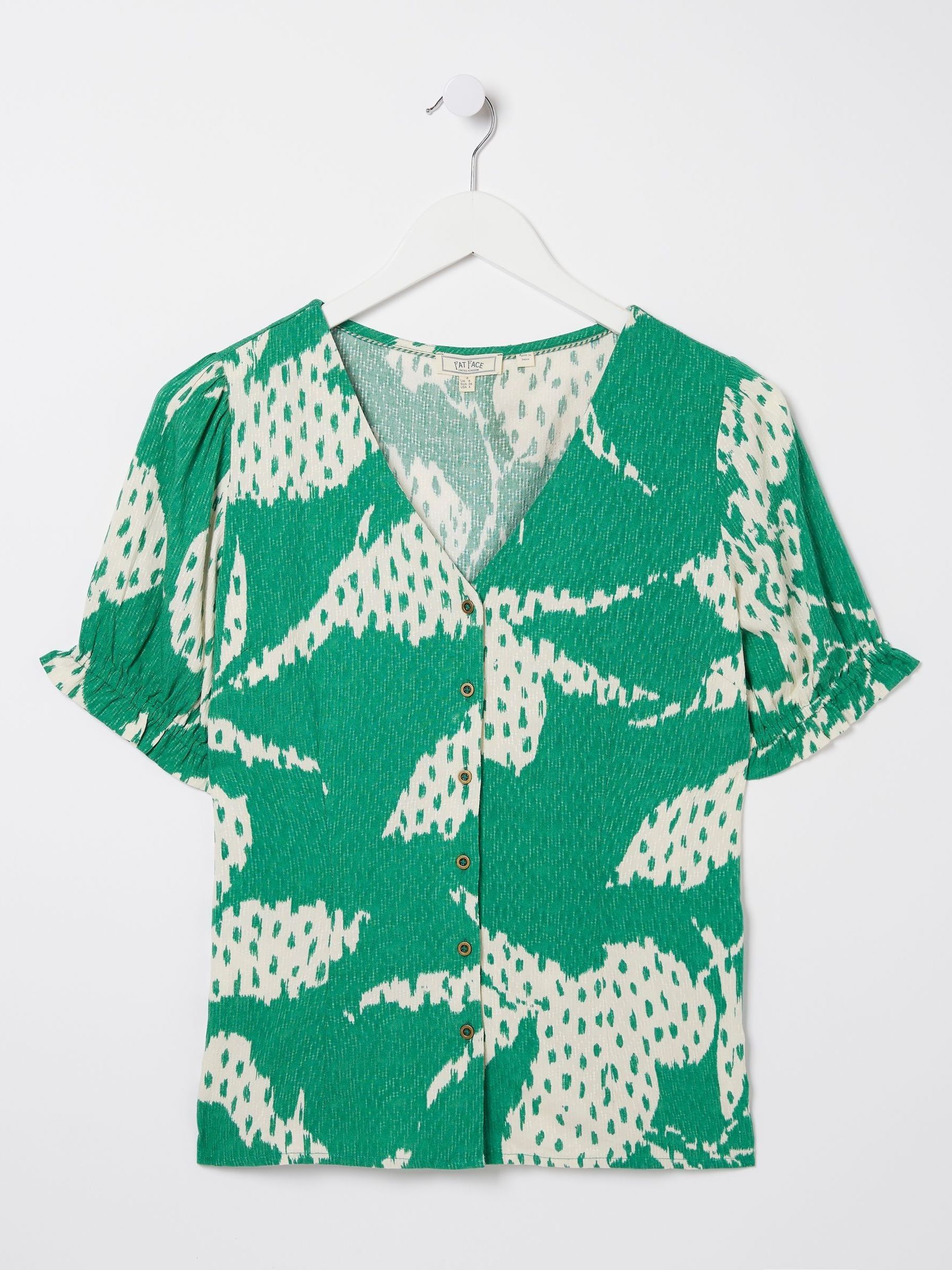 Green Textured Leaves Blouse - Image 4 of 4