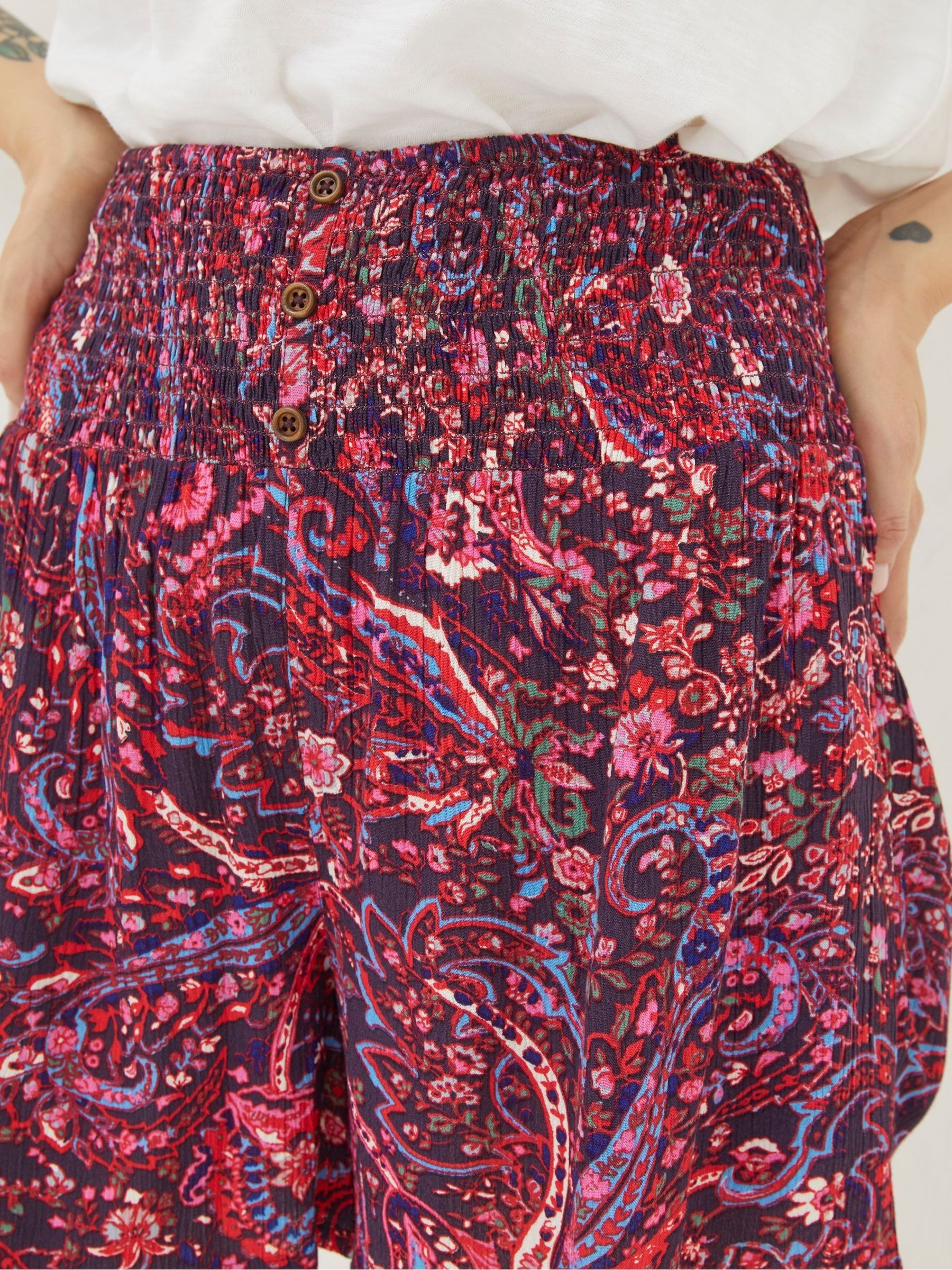 Bright Purple Paisley Shirred Waist Shorts - Image 4 of 5