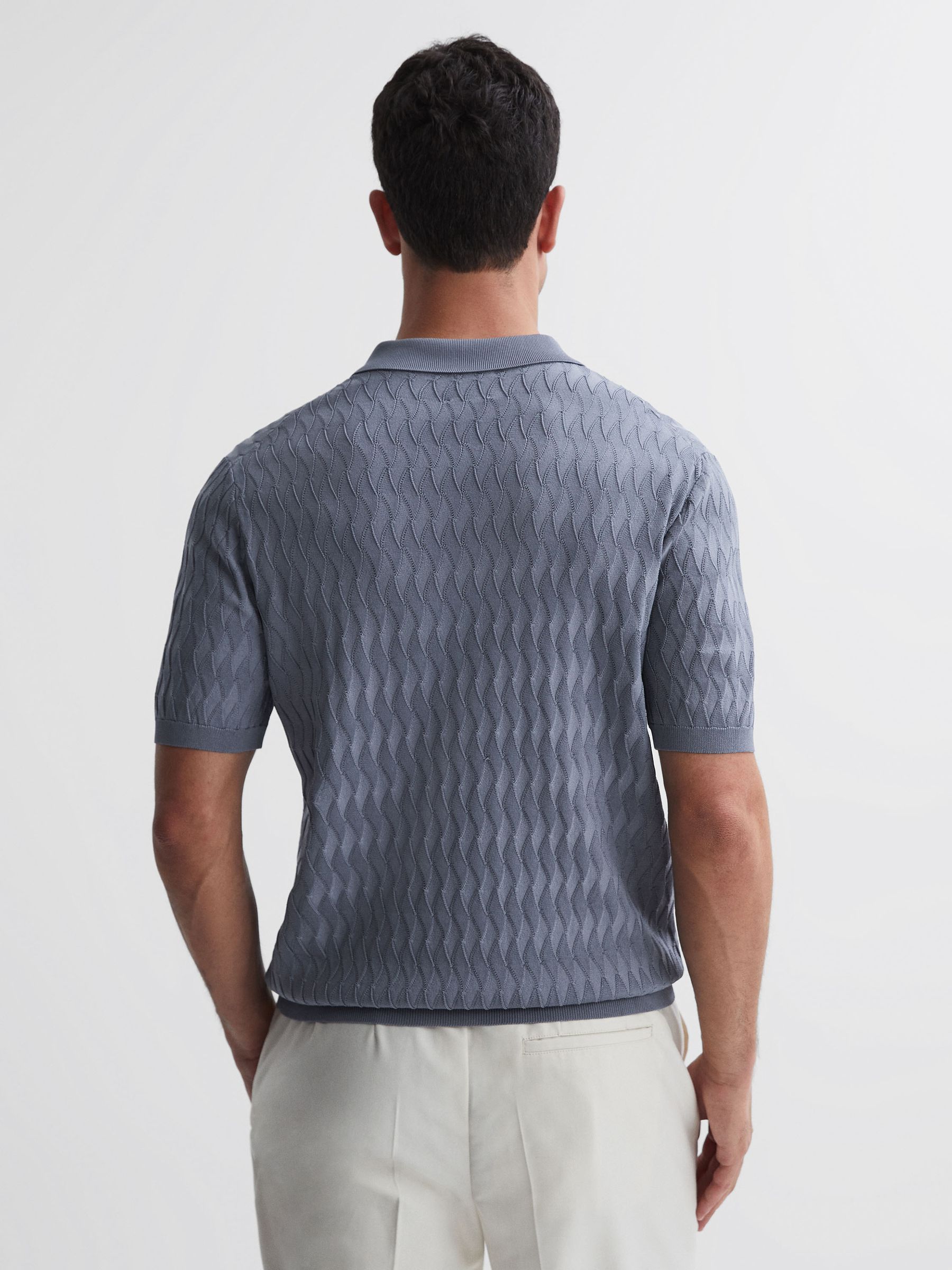 Reiss | Ché Textured Half-Zip Polo Shirt in Airforce Blue - Image 5 of 5