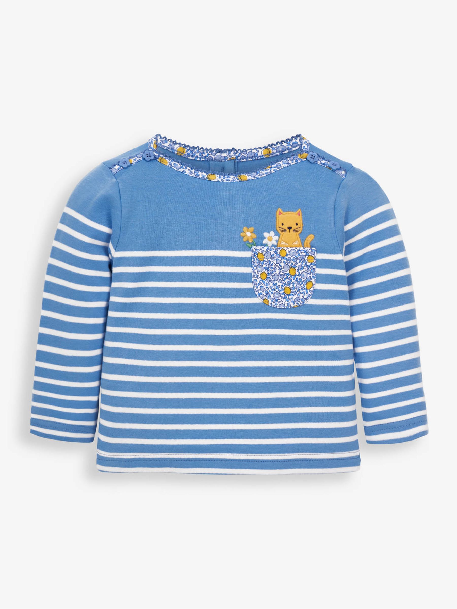 Blue Girls Cat Pocket Breton Top - Image 1 of 3