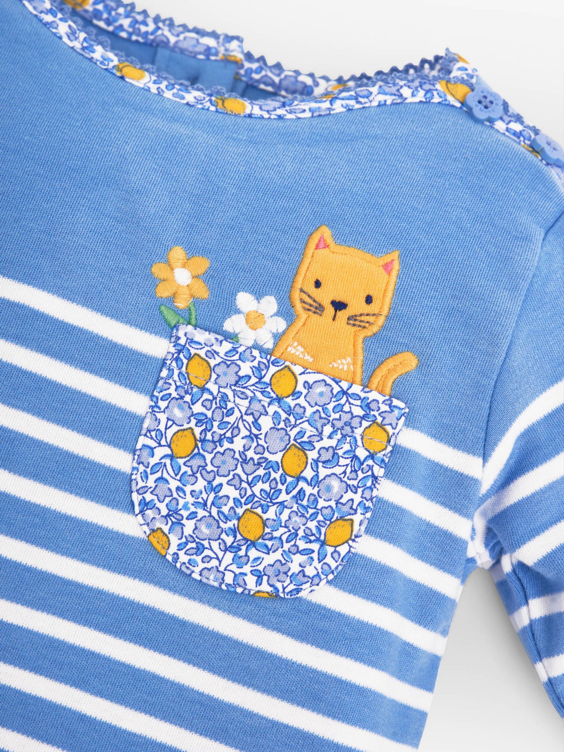 Blue Girls Cat Pocket Breton Top - Image 3 of 3