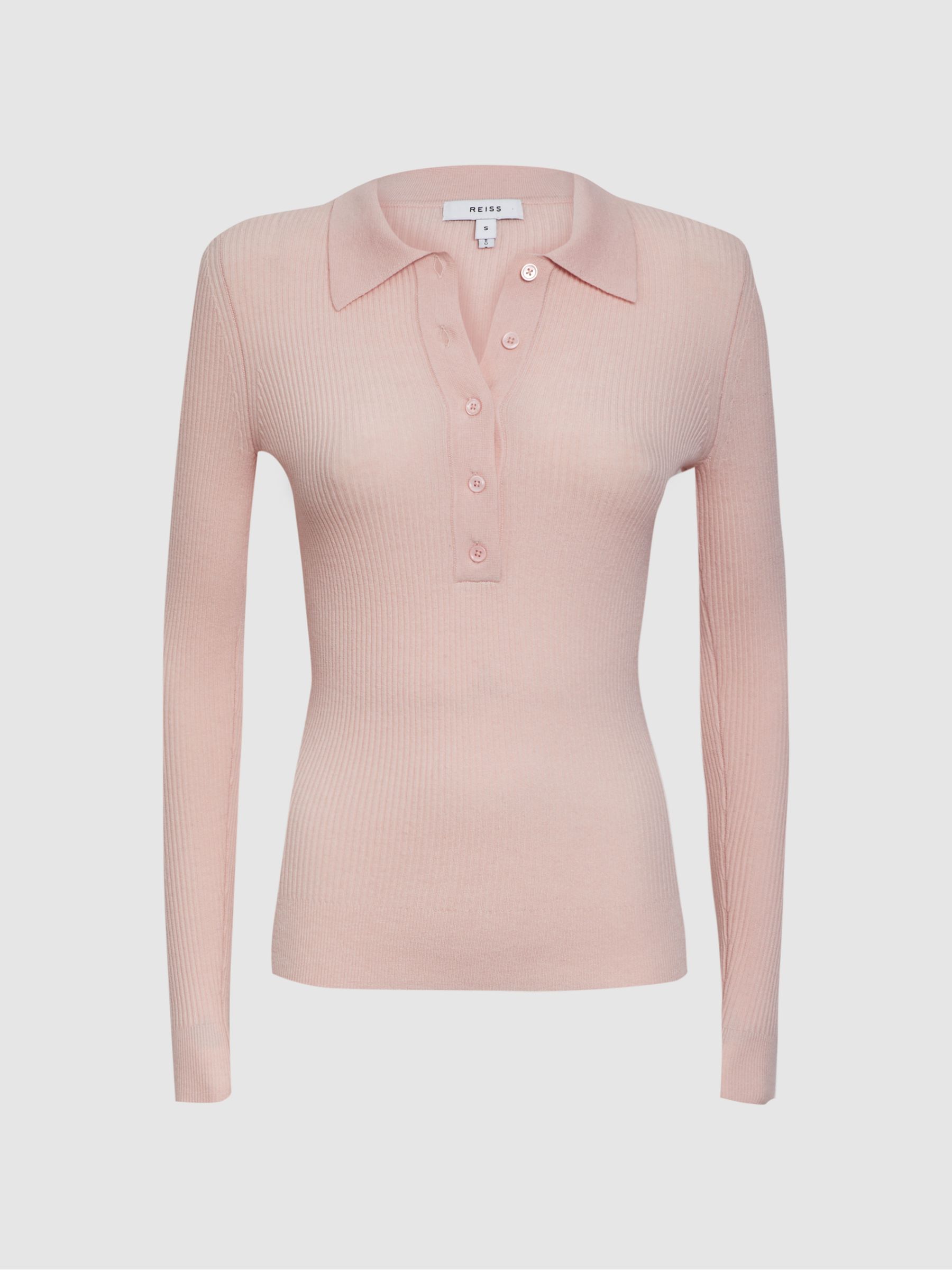 Ribbed Space Wool Polo Shirt in Blush - Image 2 of 5