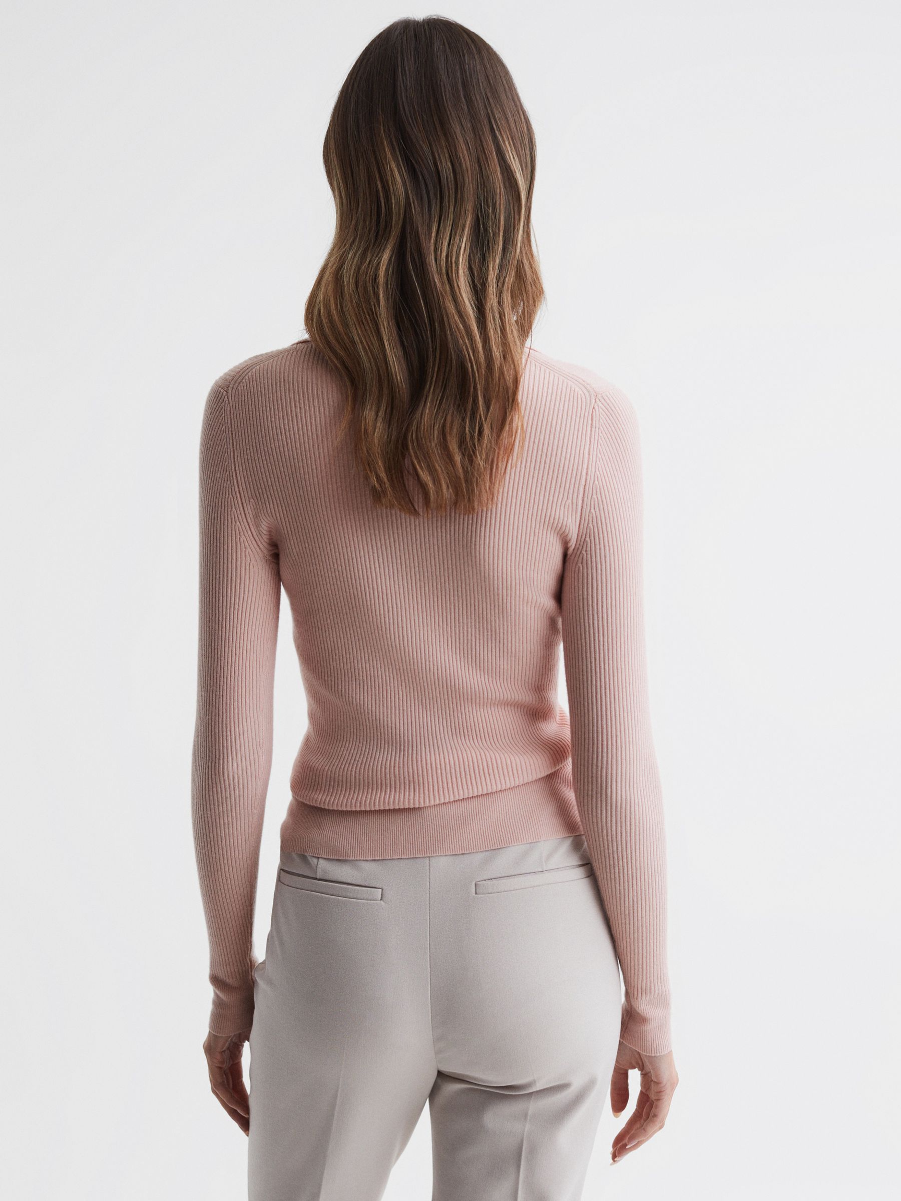 Ribbed Space Wool Polo Shirt in Blush - Image 5 of 5