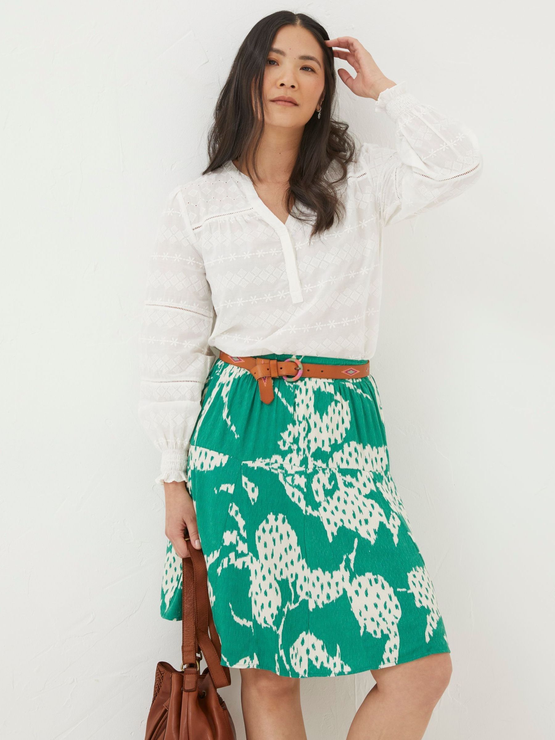 Green Textured Leaves Skirt - Image 1 of 5