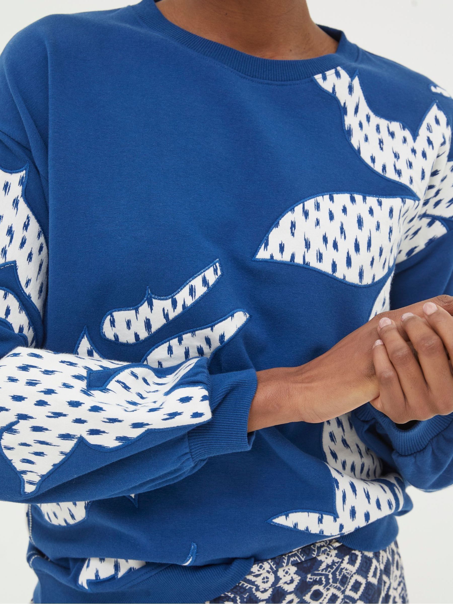 Blue Alex Textured Leaves Crew Sweatshirt - Image 3 of 4