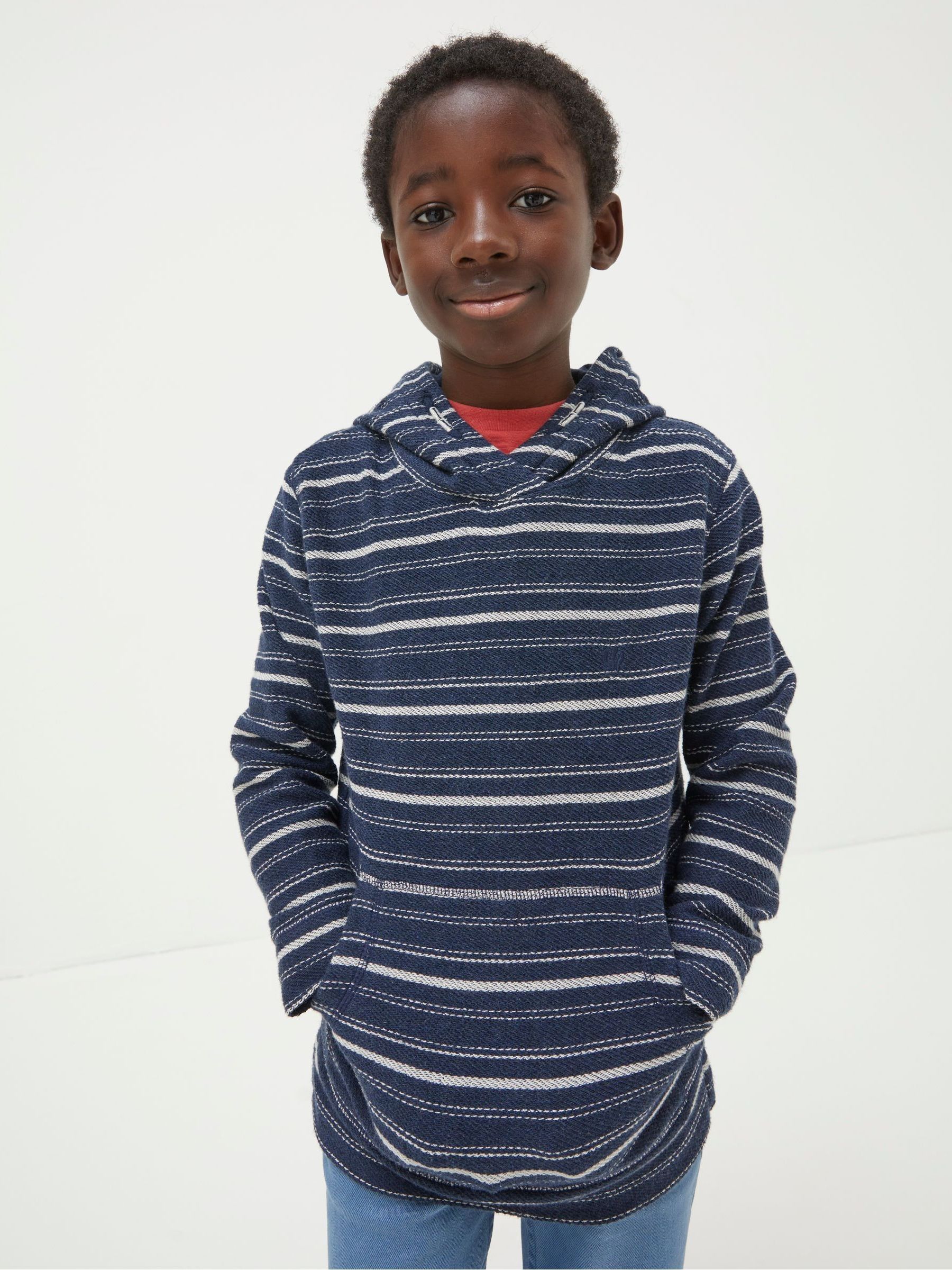 Blue Texture Stripe Popover Hoodie | FatFace
