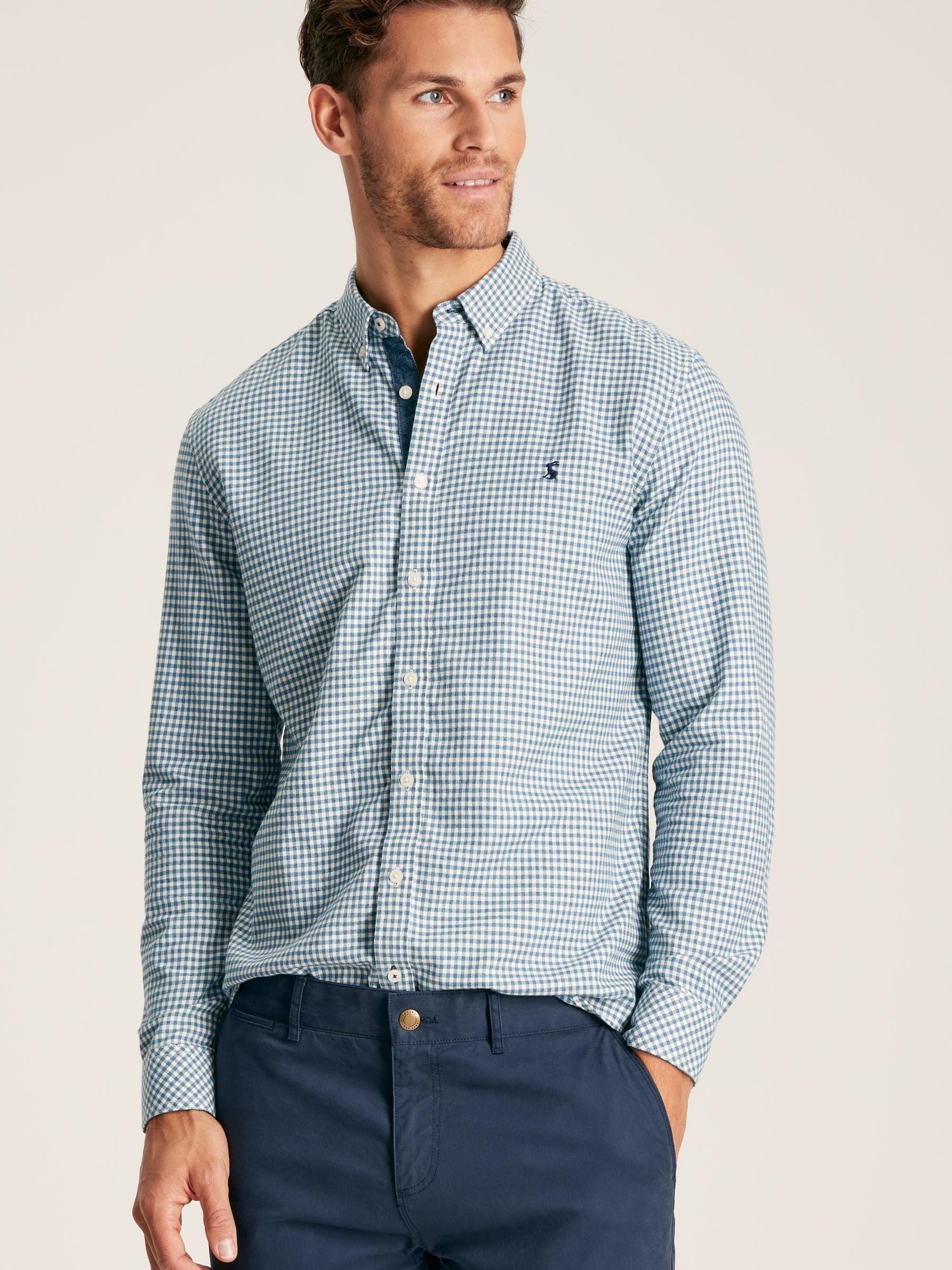 Fletcher Blue Brushed Cotton Gingham Shirt - Image 1 of 8