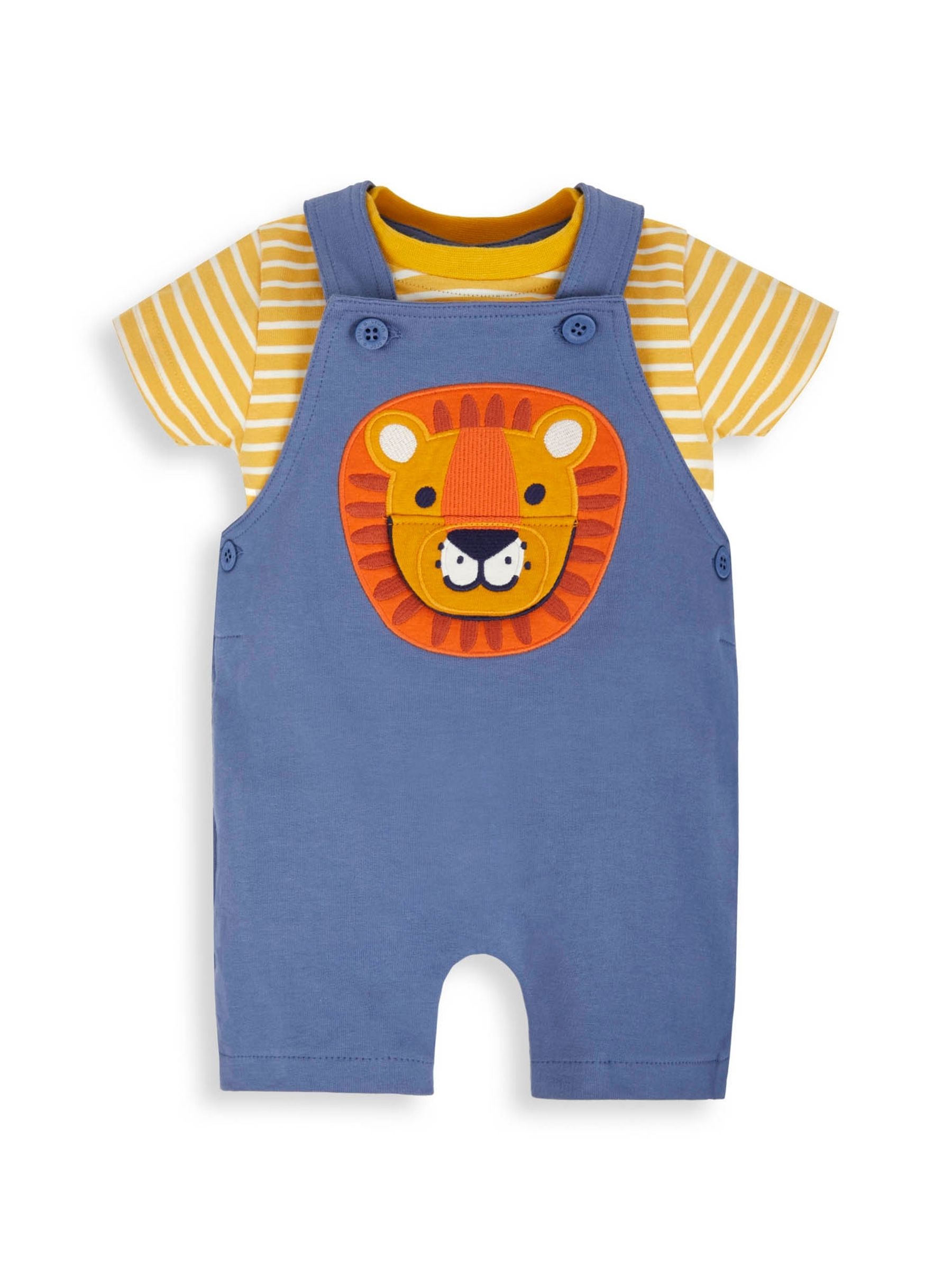 Indigo 2-Piece Lion Appliqué Short Dungarees & Top Set - Image 1 of 7