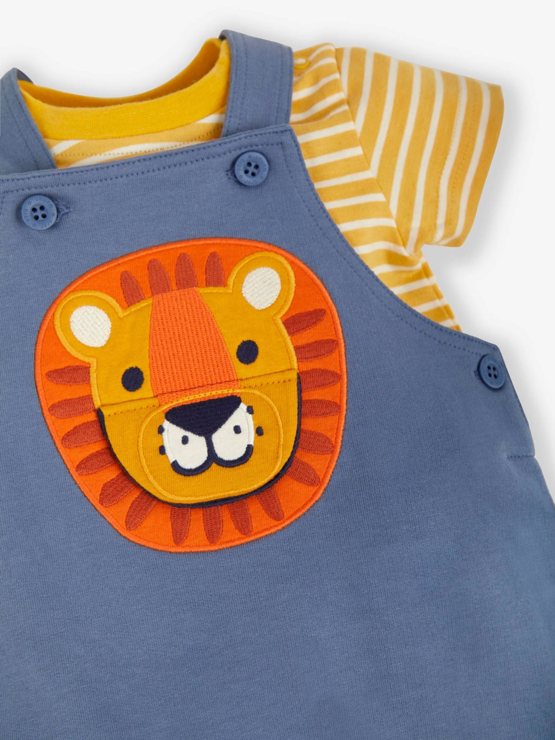 Indigo 2-Piece Lion Appliqué Short Dungarees & Top Set - Image 3 of 7