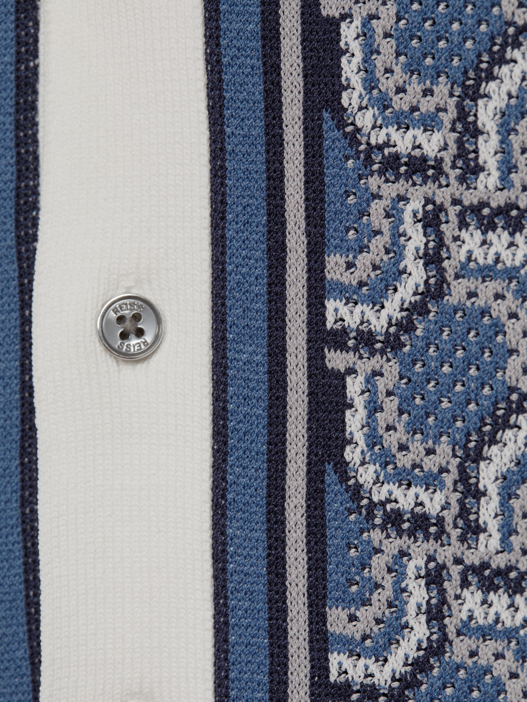 Junior Knitted Cuban Collar Shirt in Blue Print - Image 6 of 6
