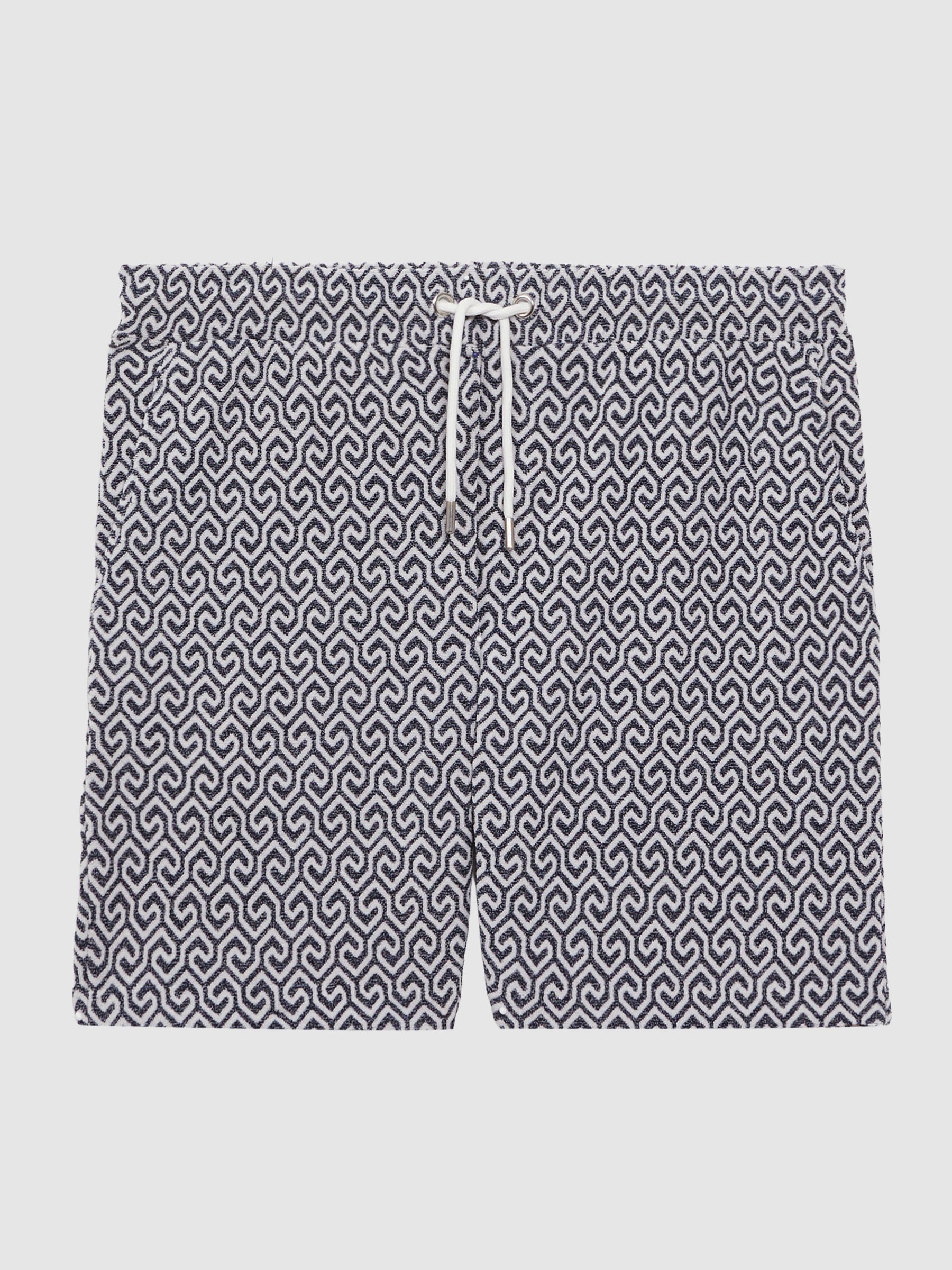 Terrycloth Drawstring Shorts in Navy/White - Image 2 of 4