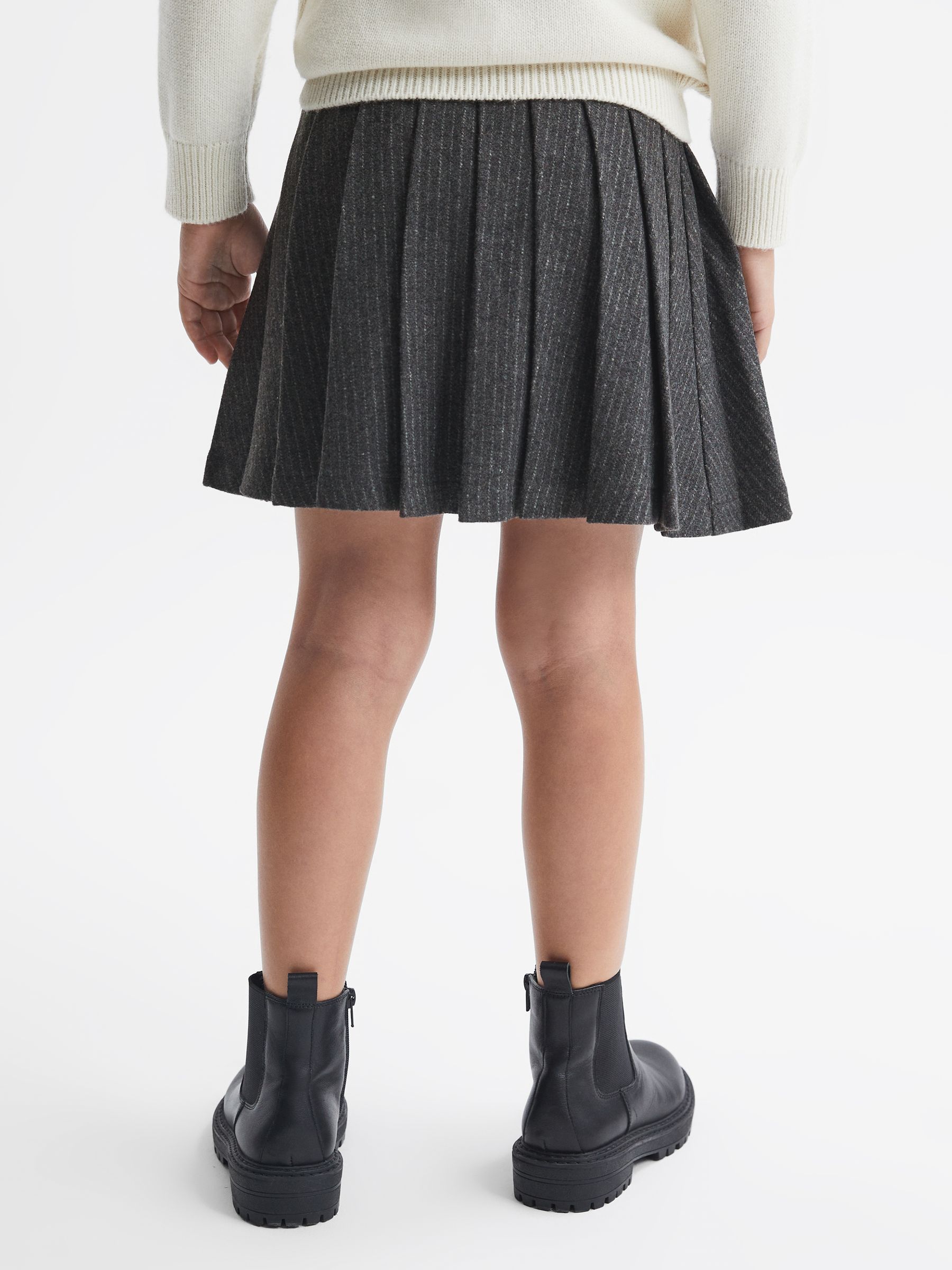 Wool Blend Striped Pleated Skirt in Dark Grey - Image 5 of 6