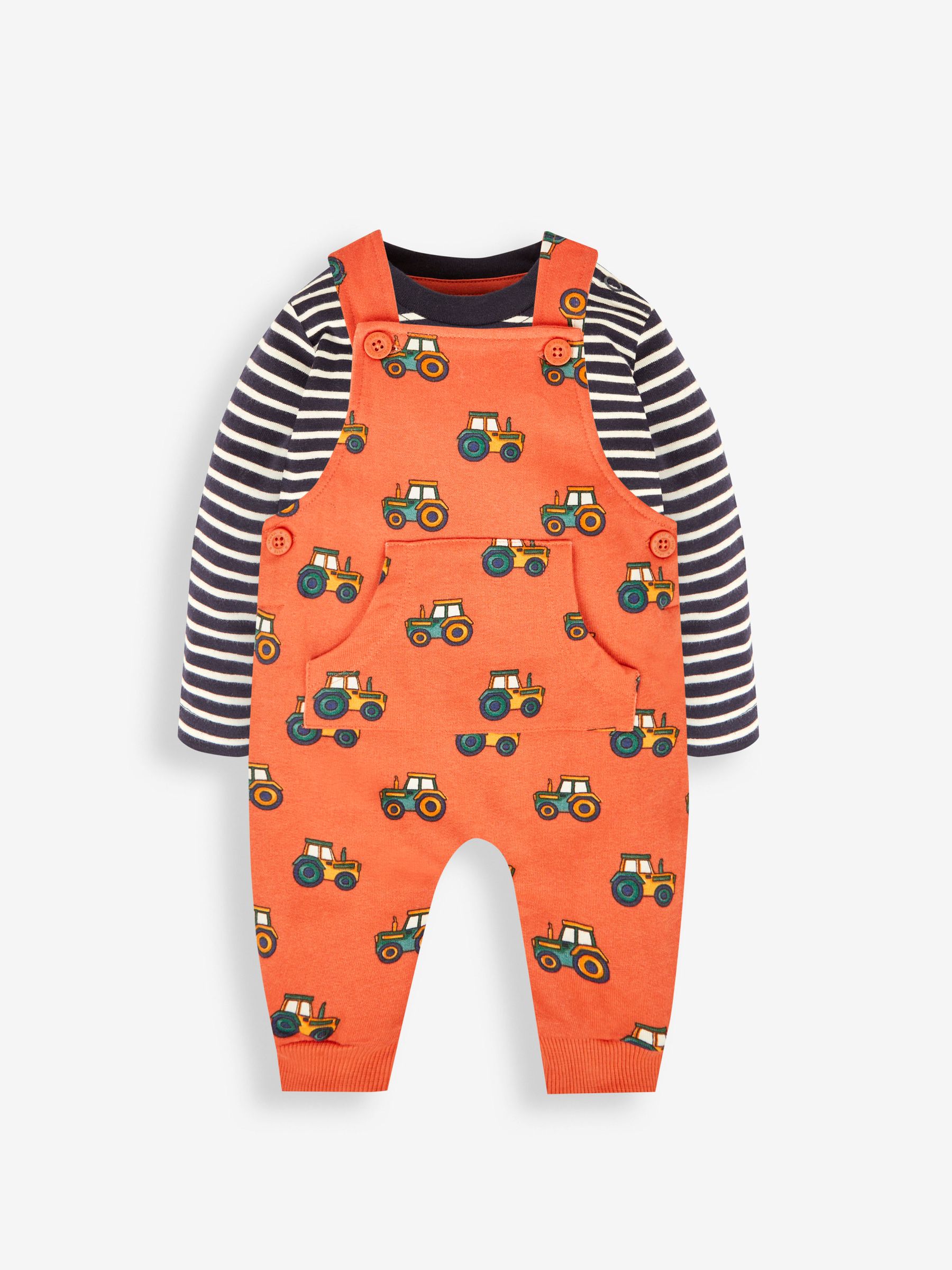 Rust Orange Tractor Dungarees & Stripe Top Set - Image 1 of 5