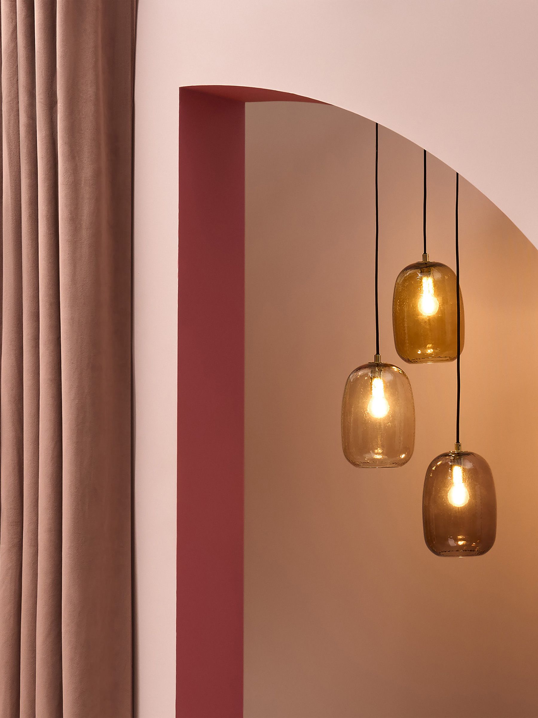 Lykke 3 Light Cluster Small Chandelier Ceiling Light in Burgundy/Amber - Image 1 of 3