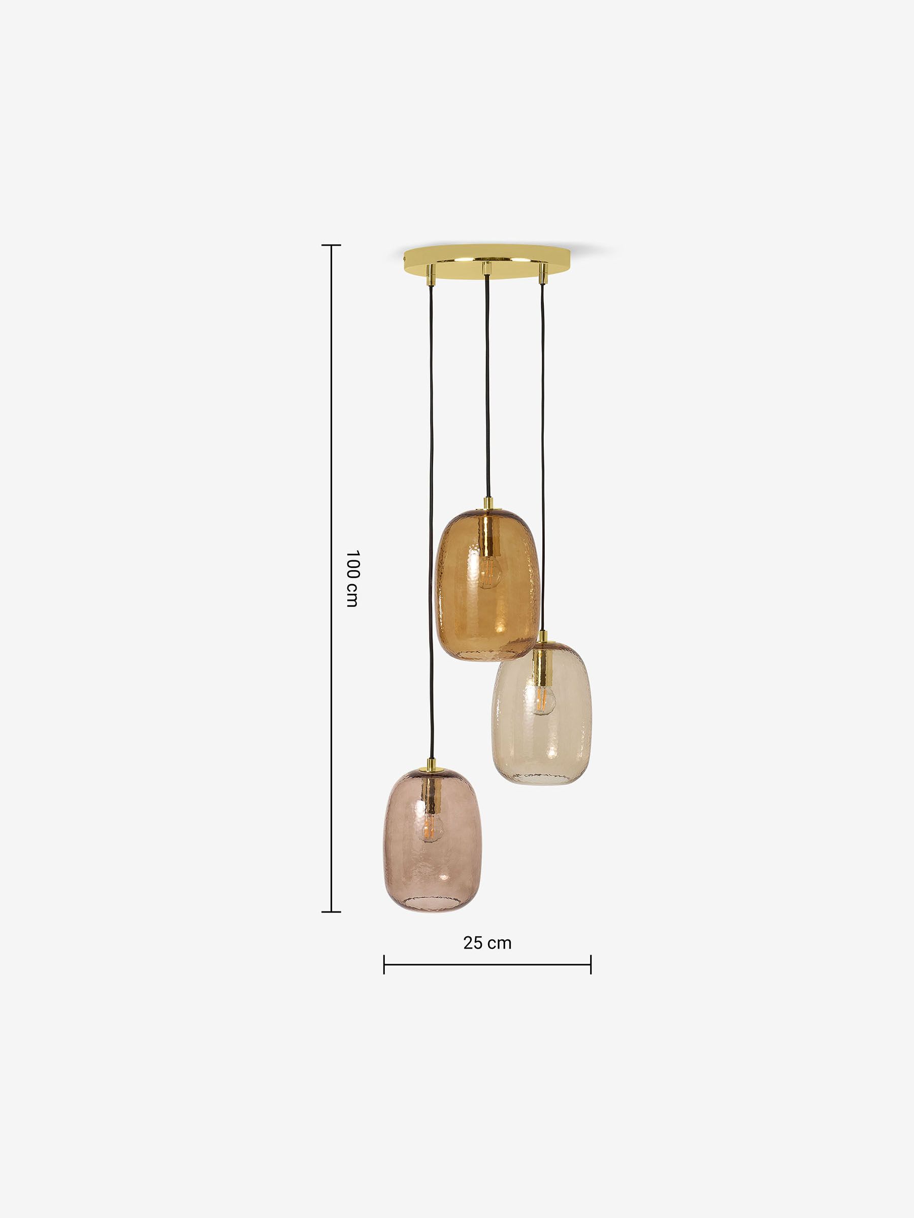 Lykke 3 Light Cluster Small Chandelier Ceiling Light in Burgundy/Amber - Image 3 of 3