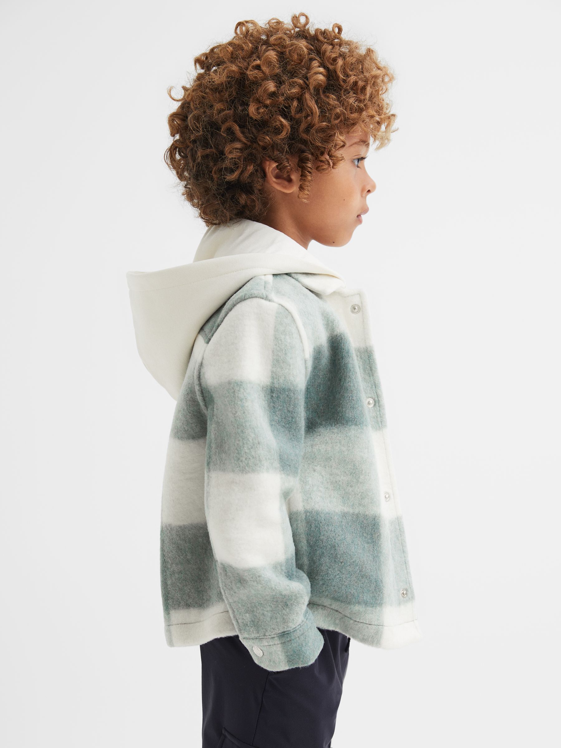 9-14 yrs Brushed Removable Hood Check Jacket in Sage - Bild 1 von 8