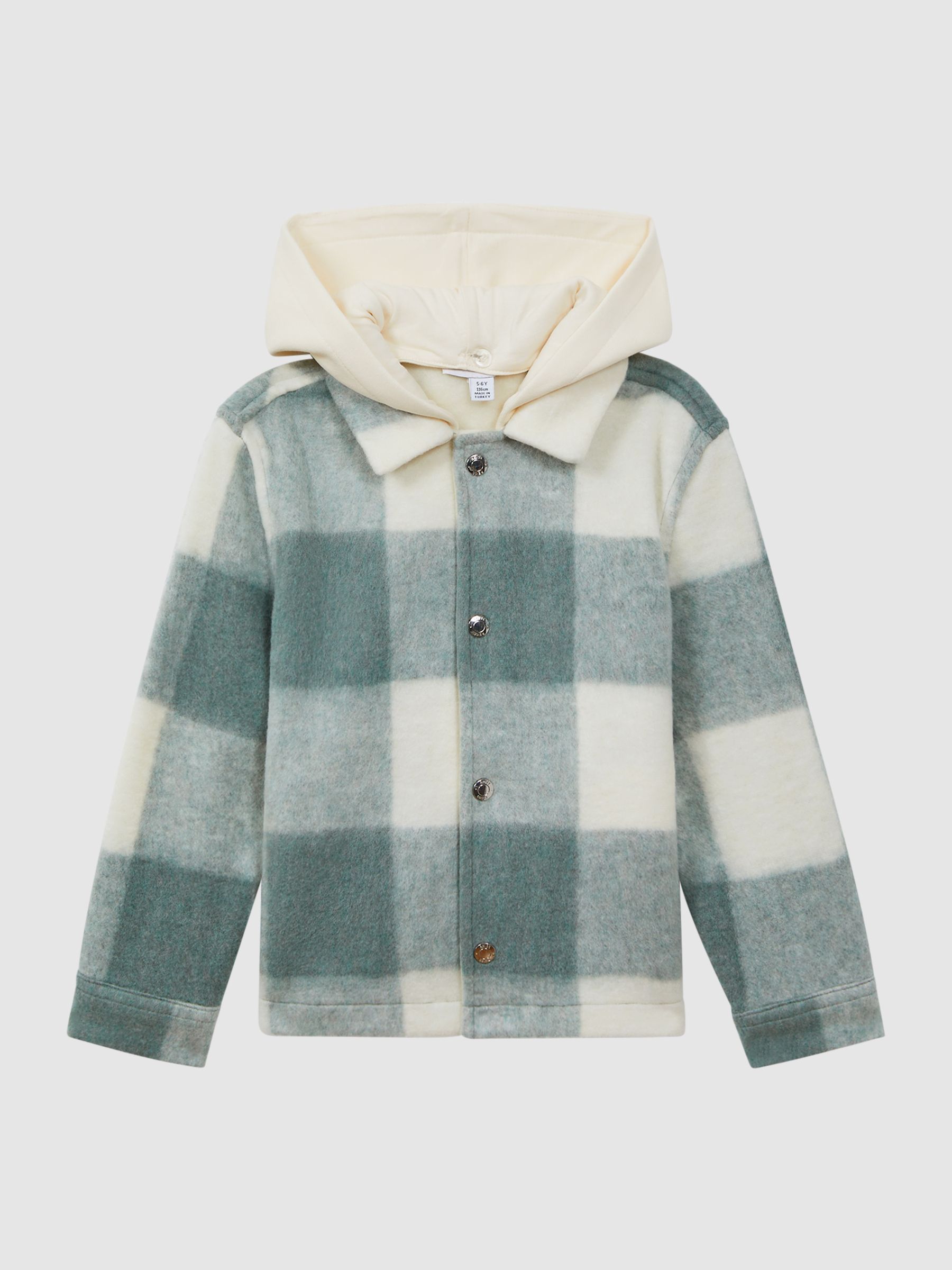 9-14 yrs Brushed Removable Hood Check Jacket in Sage - Bild 2 von 8 9-14 yrs Brushed Removable Hood Check Jacket in Sage - Bild 2 von 8