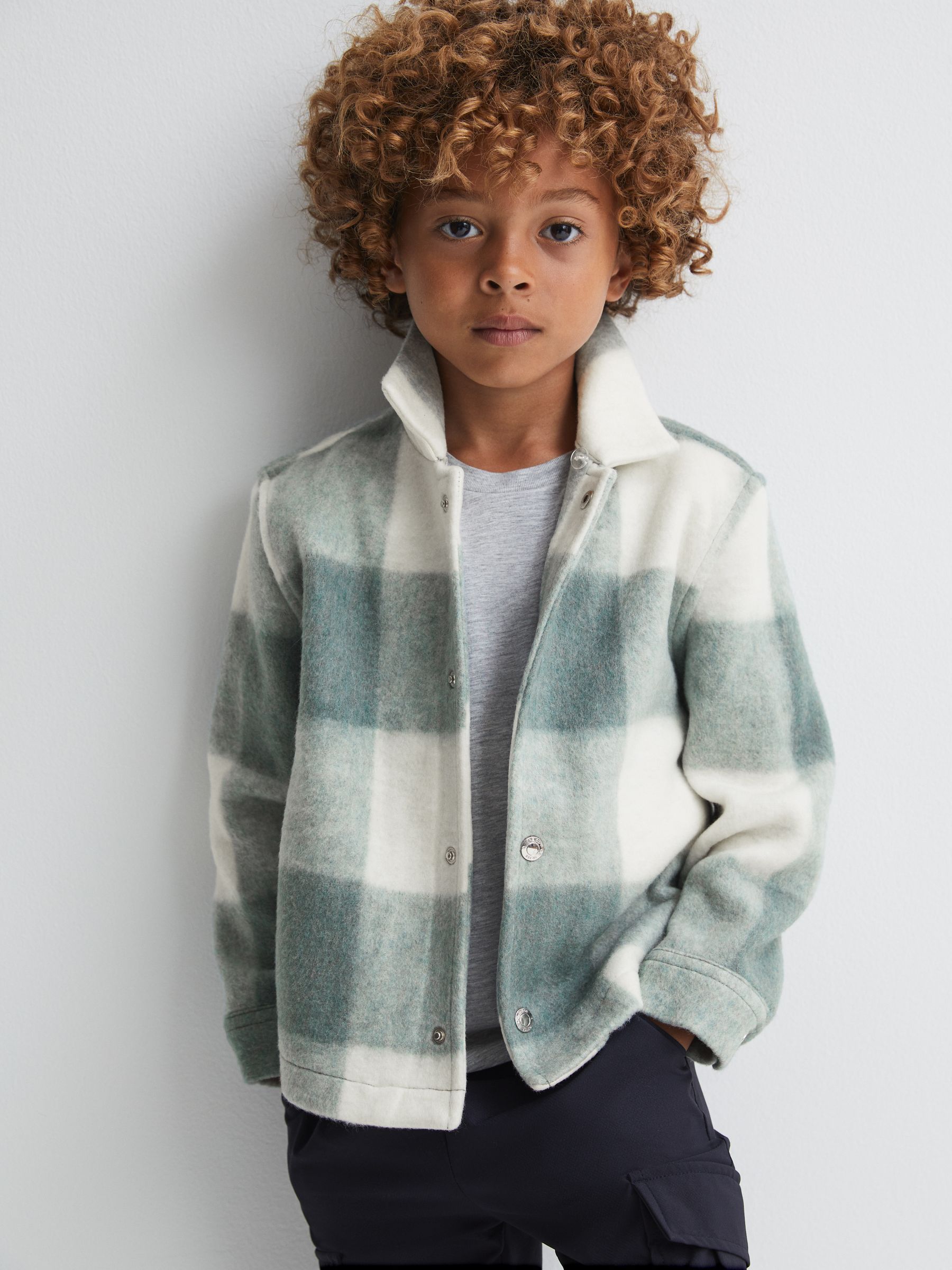 9-14 yrs Brushed Removable Hood Check Jacket in Sage - Bild 3 von 8