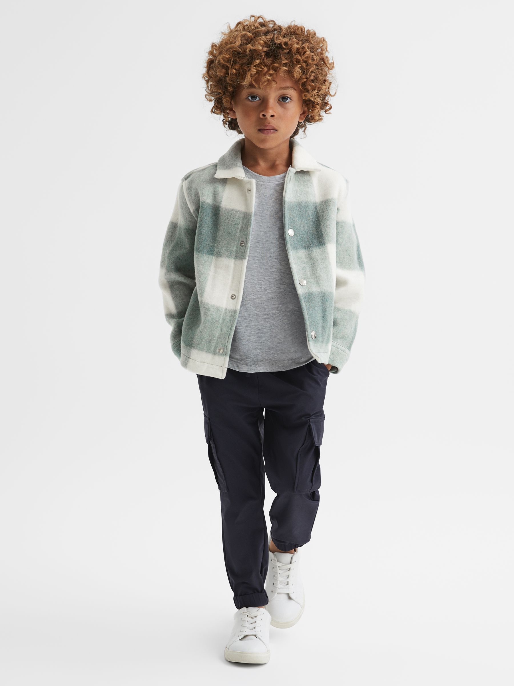 9-14 yrs Brushed Removable Hood Check Jacket in Sage - Bild 4 von 8