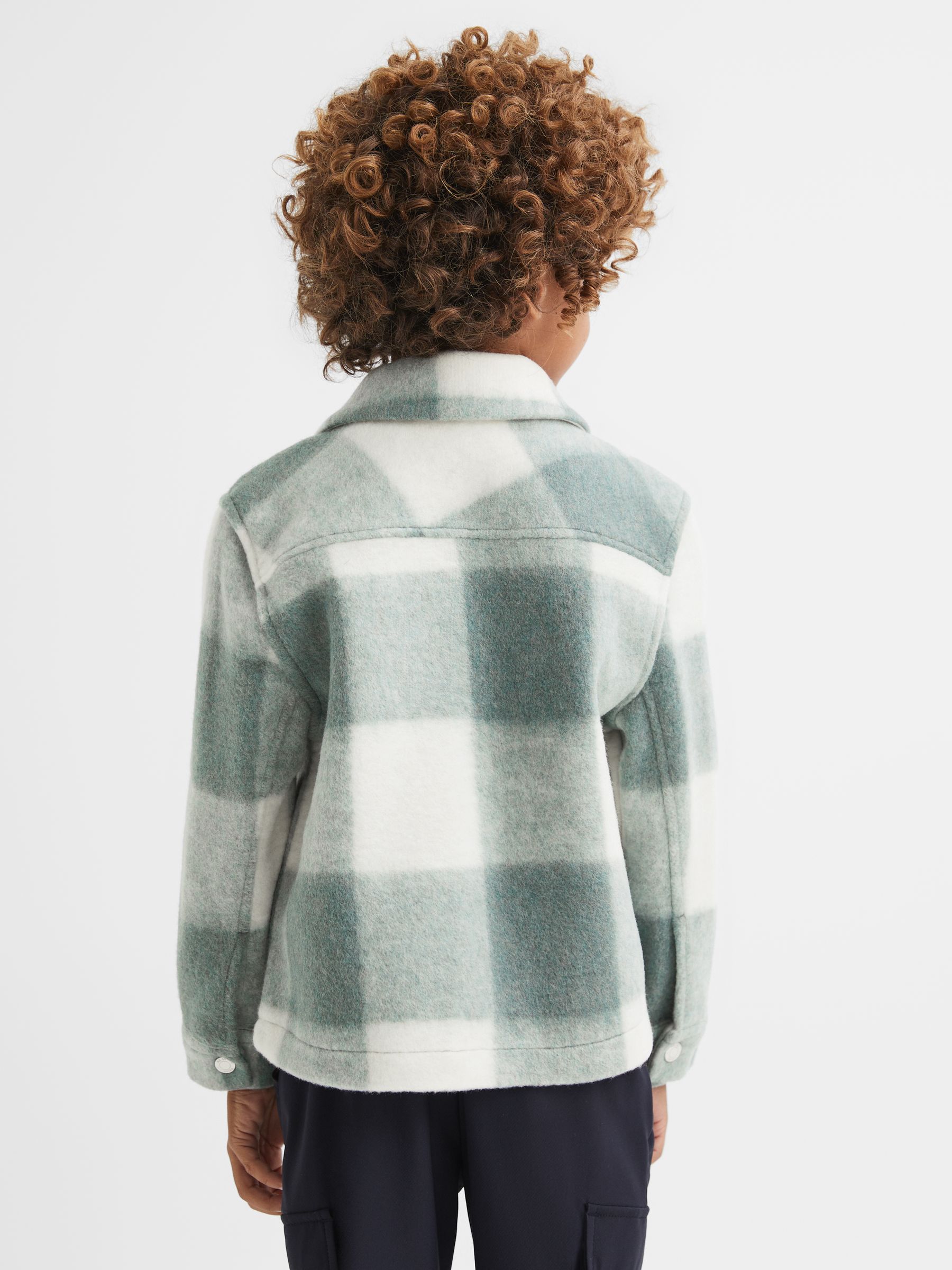 9-14 yrs Brushed Removable Hood Check Jacket in Sage - Bild 5 von 8