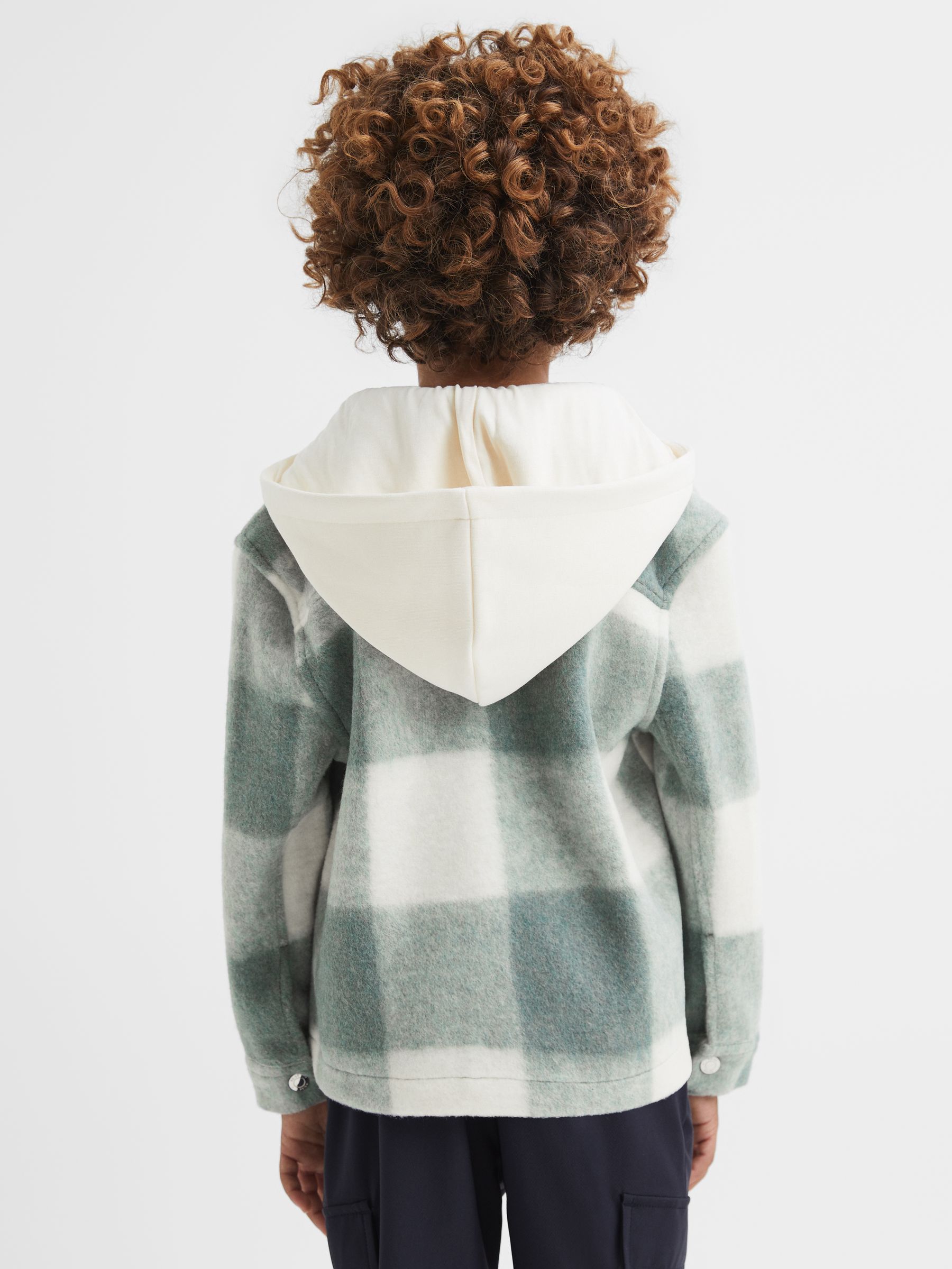9-14 yrs Brushed Removable Hood Check Jacket in Sage - Bild 7 von 8