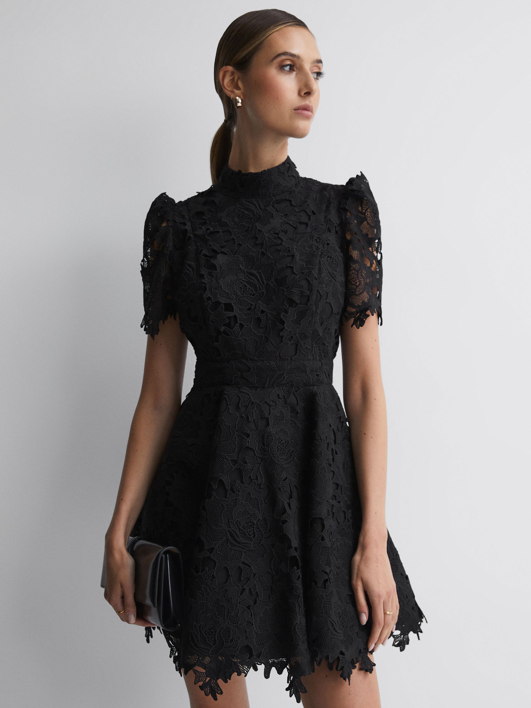 Leo Lin Lace Mini Dress in Ebony - Image 1 of 6