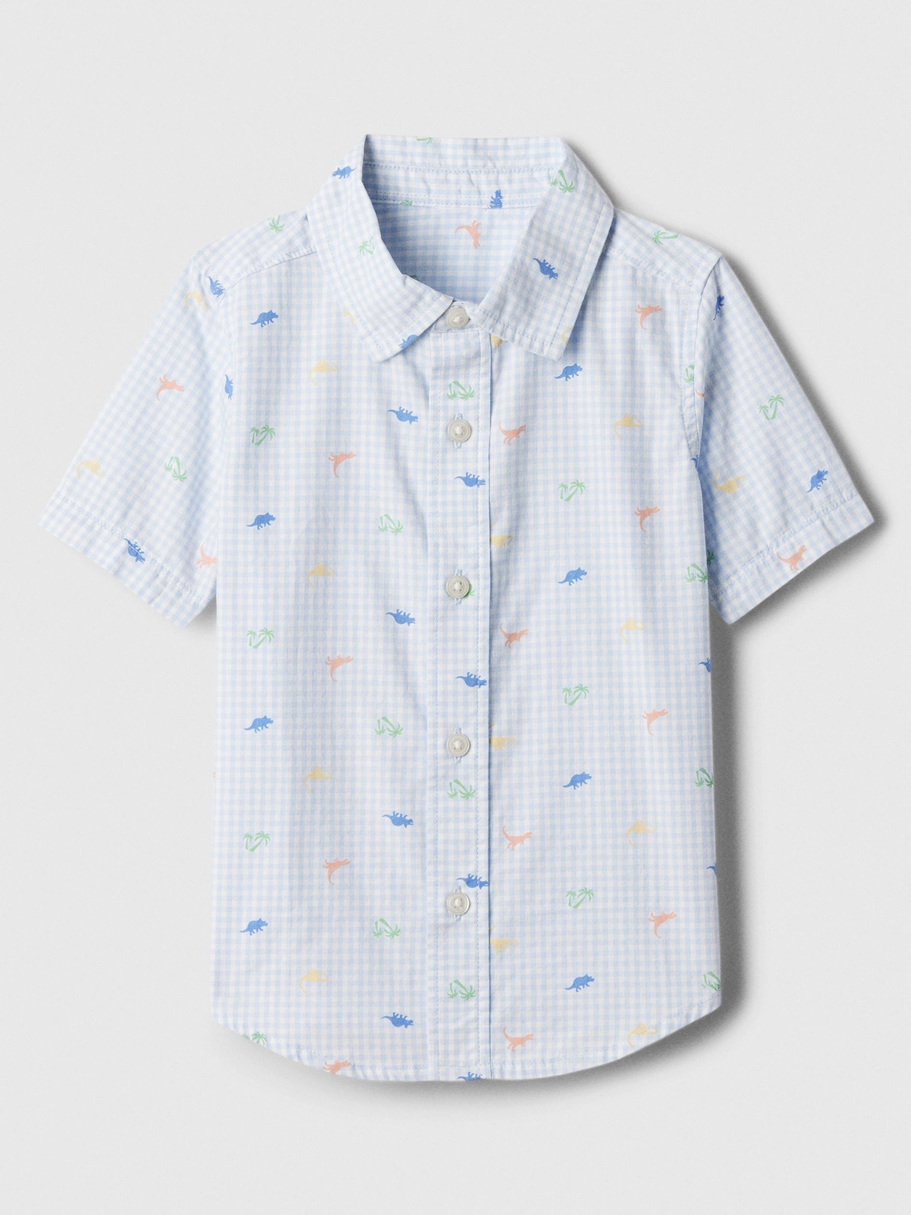 Blue Dino Short Sleeve Print Poplin Shirt (6mths-5yrs) - Image 1 of 2