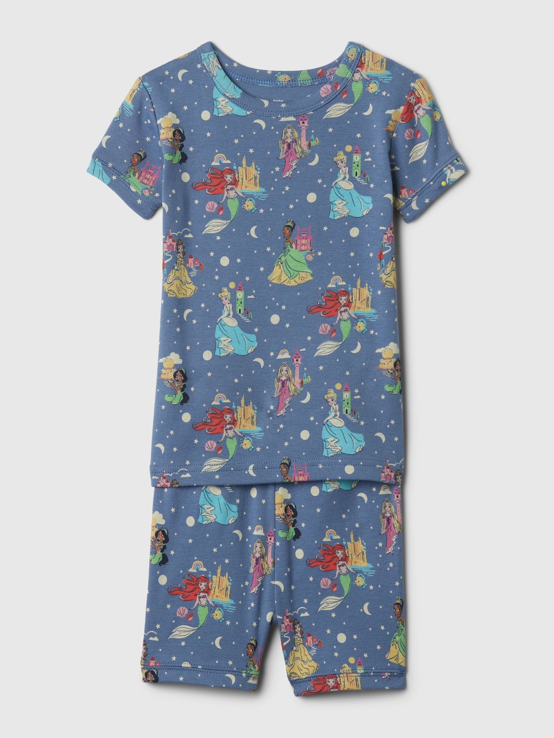 Blue Disney Princess Organic Cotton Short Sleeve Pyjama Set (6-12 months) - Image 1 of 2