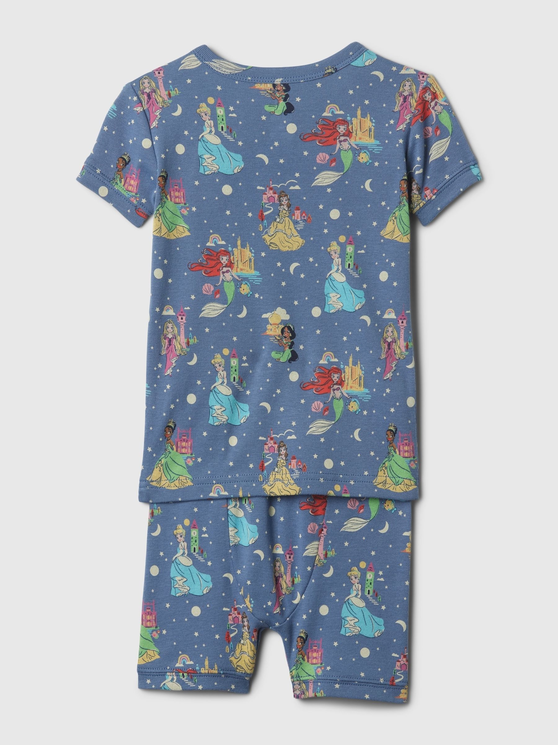 Blue Disney Princess Organic Cotton Short Sleeve Pyjama Set (6-12 months) - Image 2 of 2