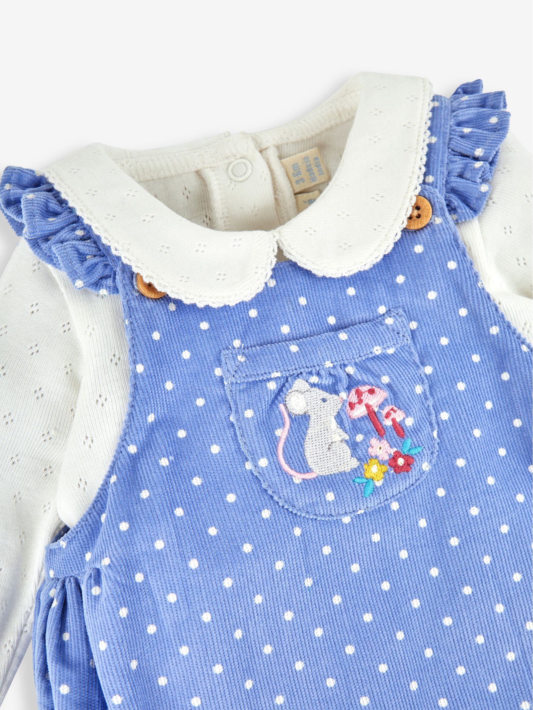 Blue Girls' Mouse Embroidered Cord Baby Dress & Body Set - Image 2 of 3