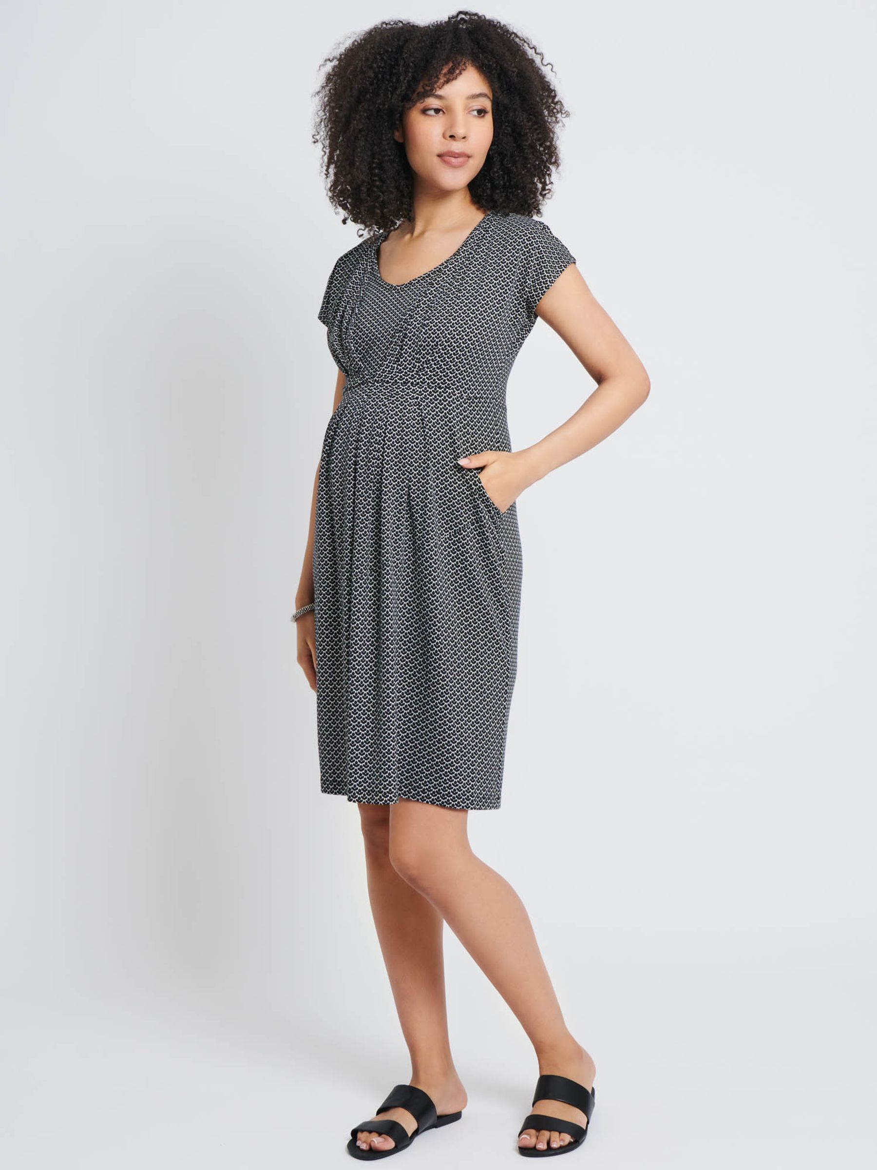 Black Bud Print Maternity & Nursing Tunic Dress - Image 1 of 3